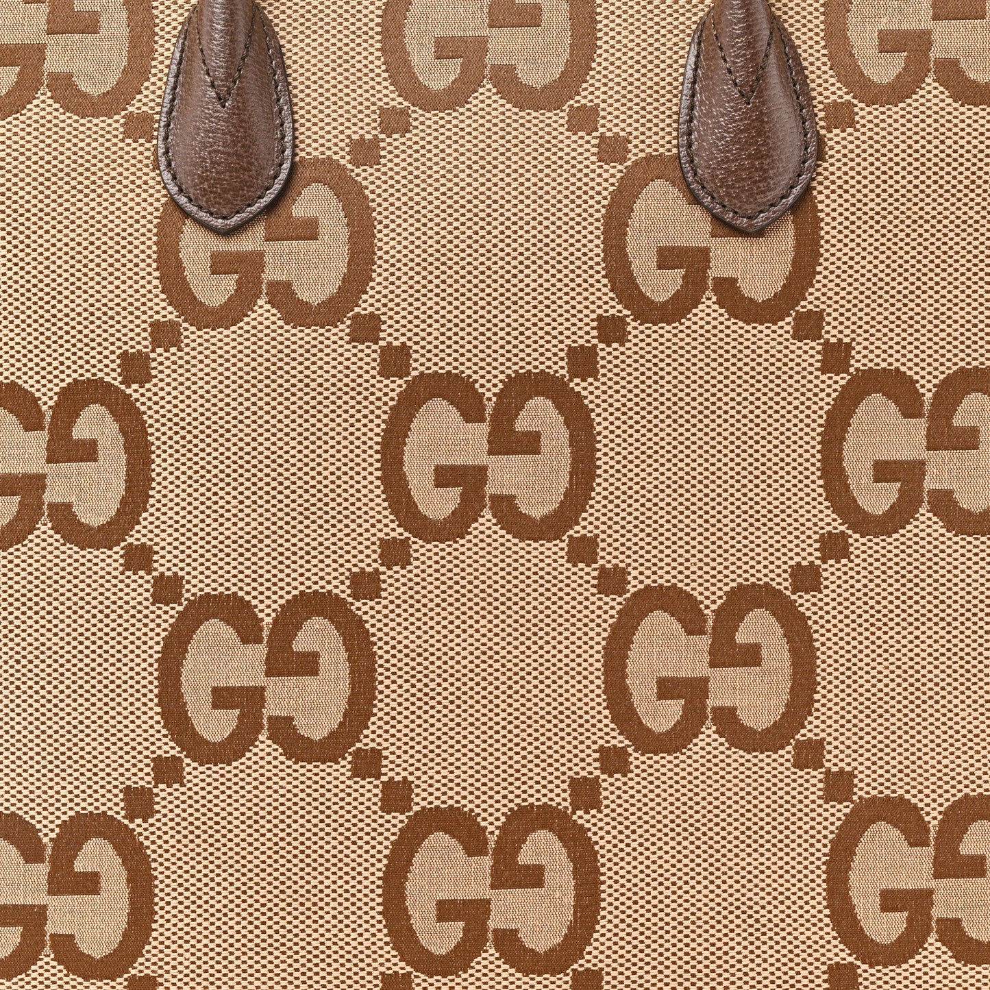 Monogram Jumbo GG Textured Dollar Calfskin Web Tote Bag Camel Ebony New Acero
