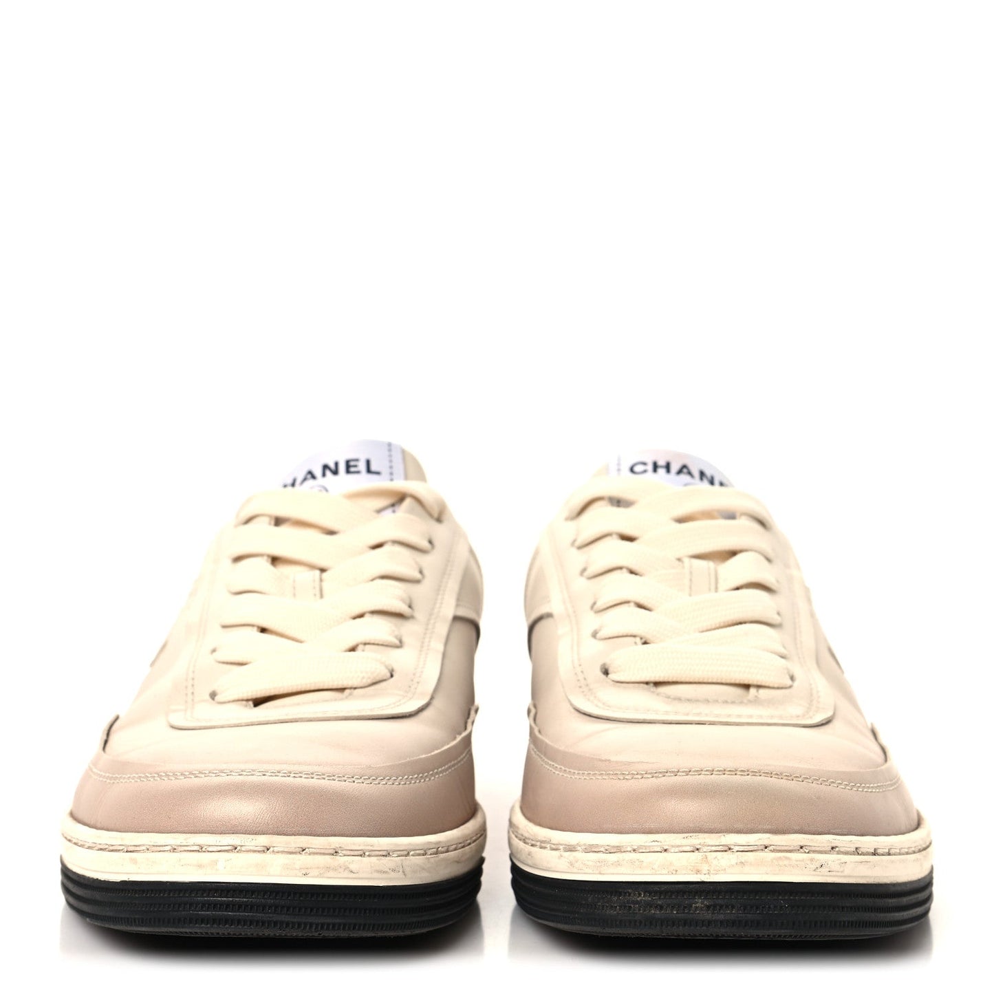 Printed Calfskin Womens CC Logo Sneakers 38 Beige