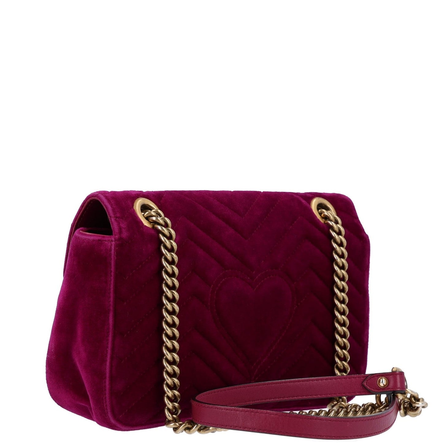 Velvet Matelasse Medium GG Marmont Shoulder Bag Fuchsia Violet Cyclamen