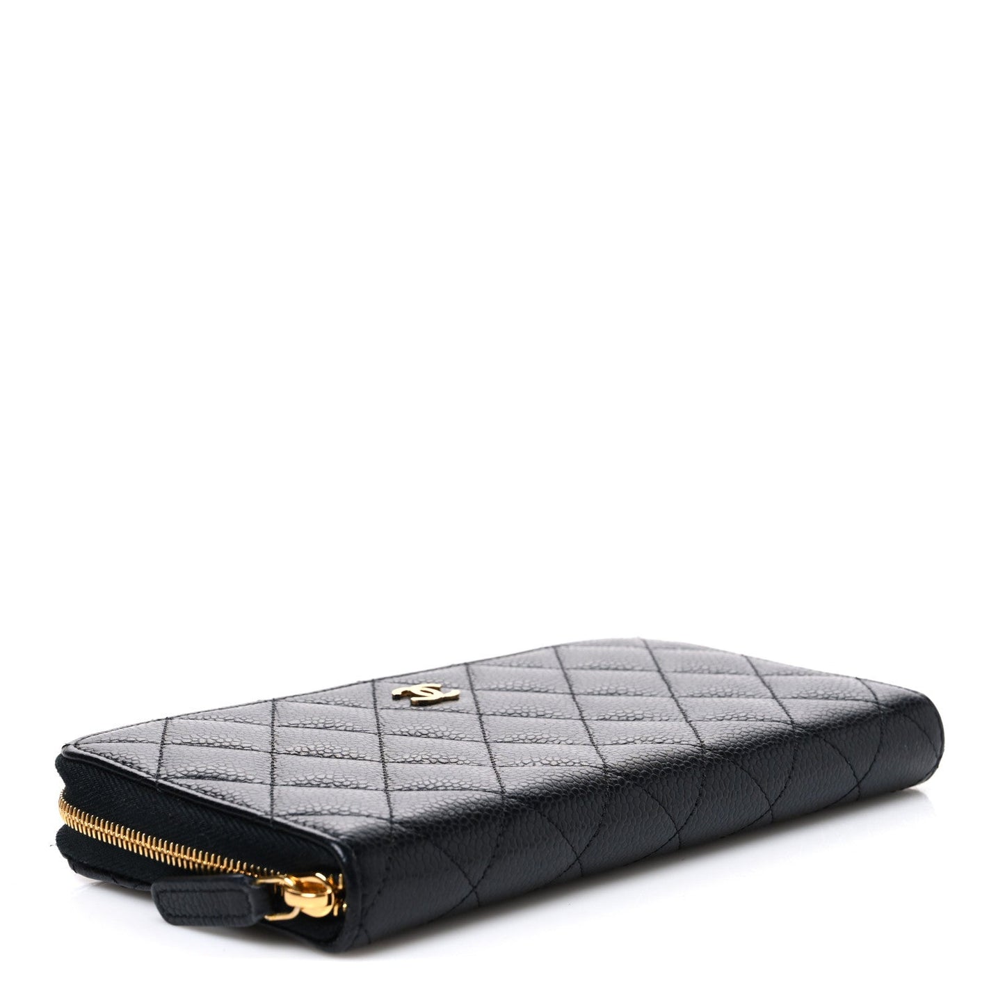 Caviar Quilted Large Gusset Zip Around Wallet Black