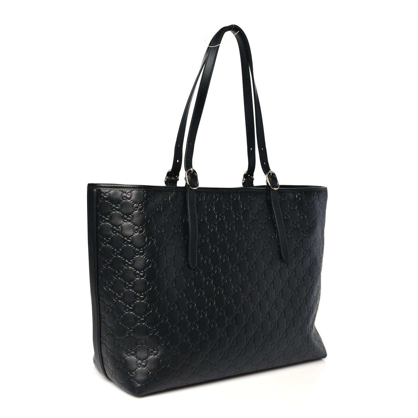 GG Calfskin Embossed Emblem Large Tote Bag Black