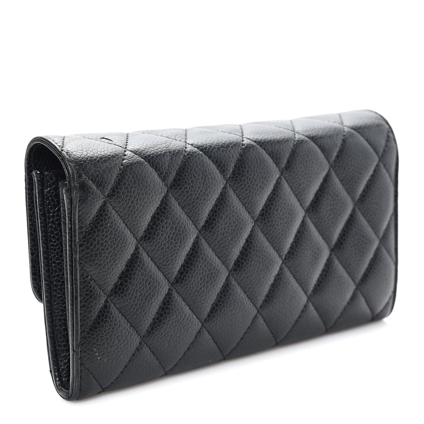 Caviar Quilted Large Gusset Flap Wallet Black