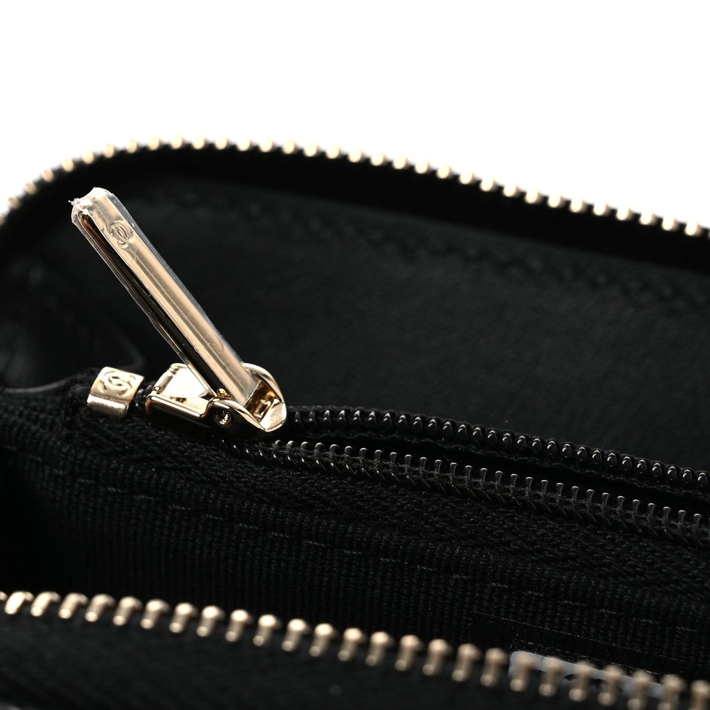 Caviar Quilted Crystal Zip Around Coin Purse Wallet Black
