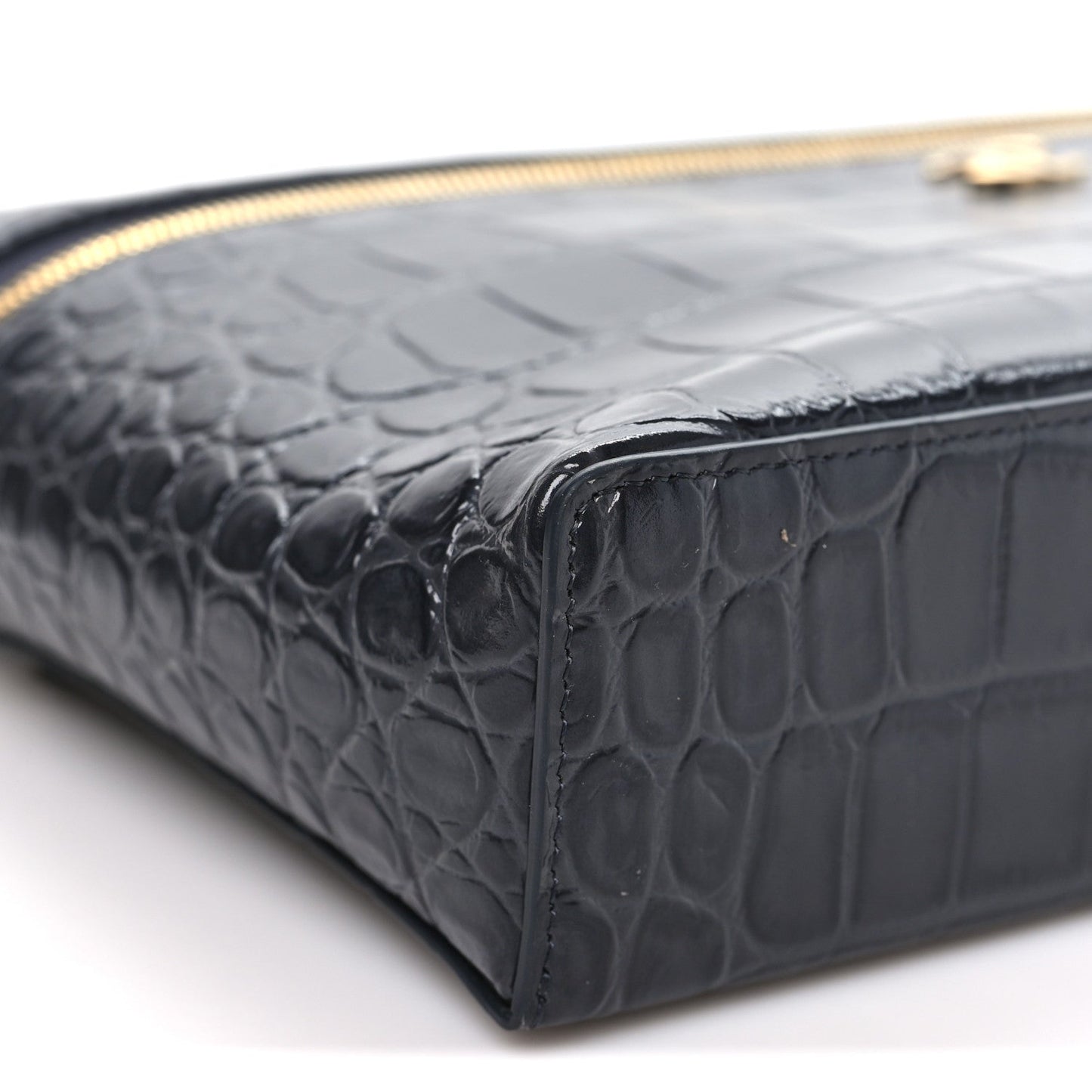 Calfskin Crocodile Embossed Large Supple Trapeze Vanity With Chain Grey