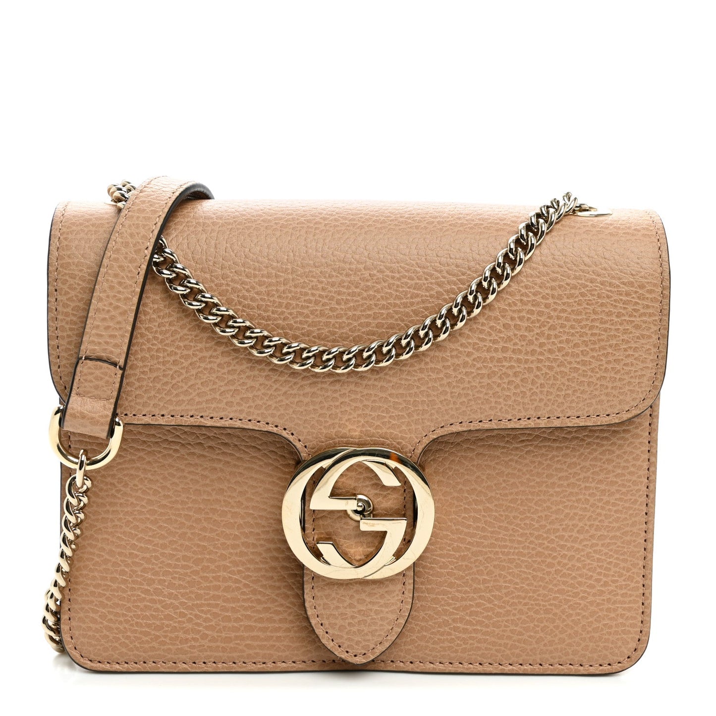 Dollar Calfskin Small Interlocking G Shoulder Bag Camelia