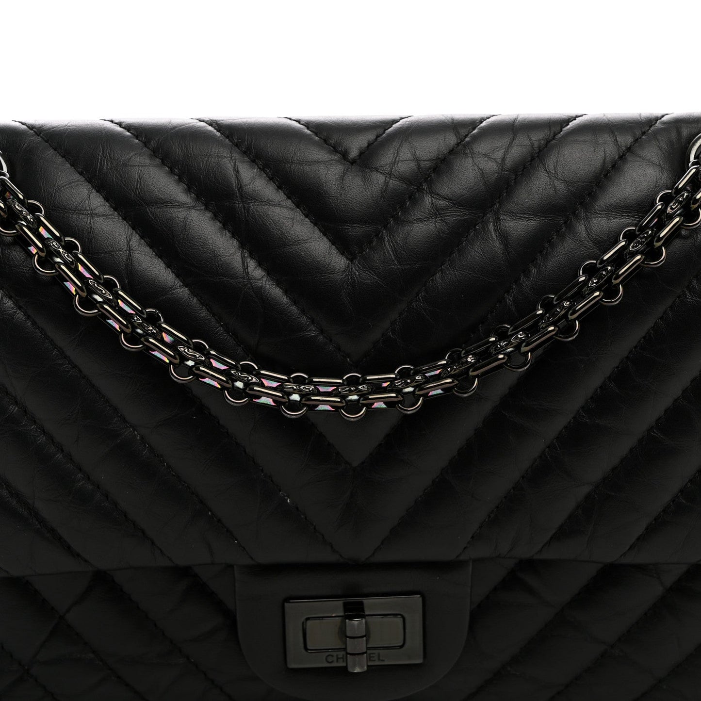 Aged Calfskin Chevron Quilted 2.55 Reissue 225 Flap So Black