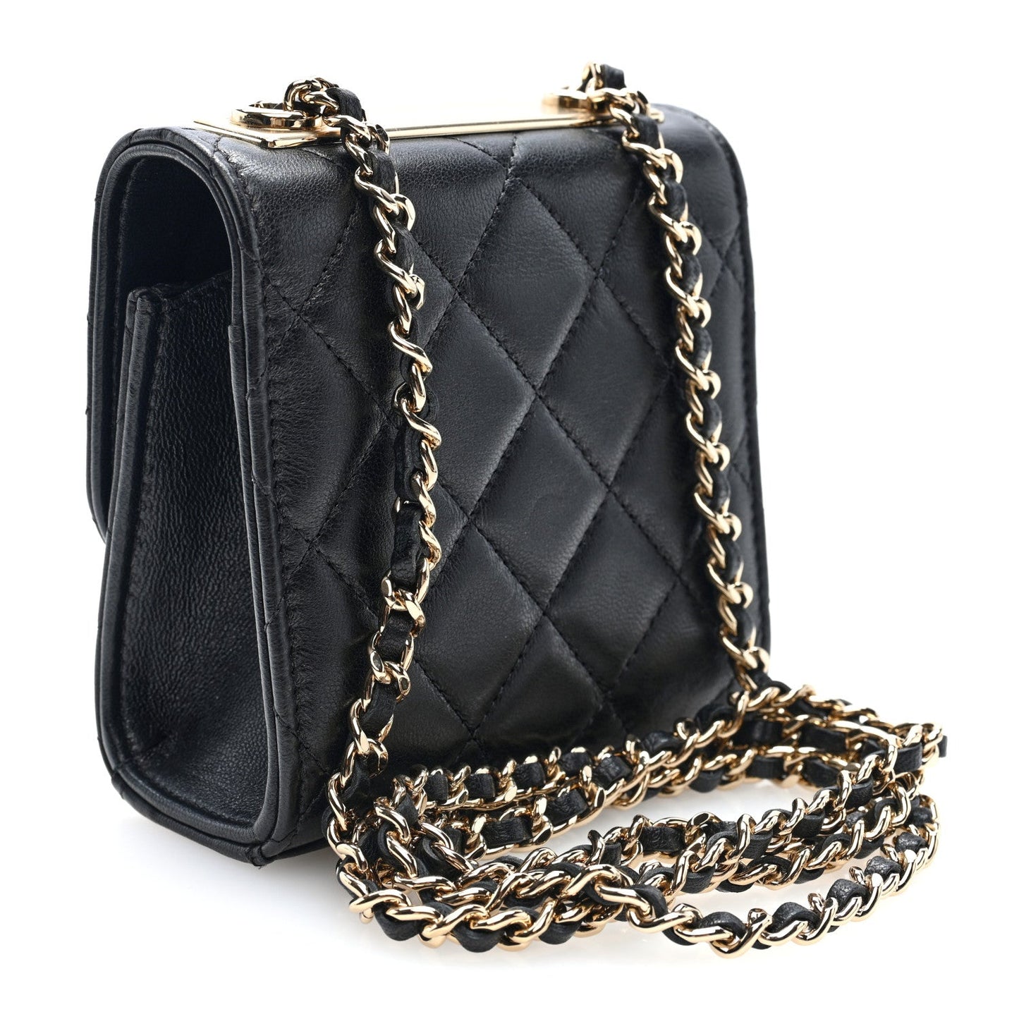 Lambskin Quilted Mini Trendy CC Clutch With Chain Black