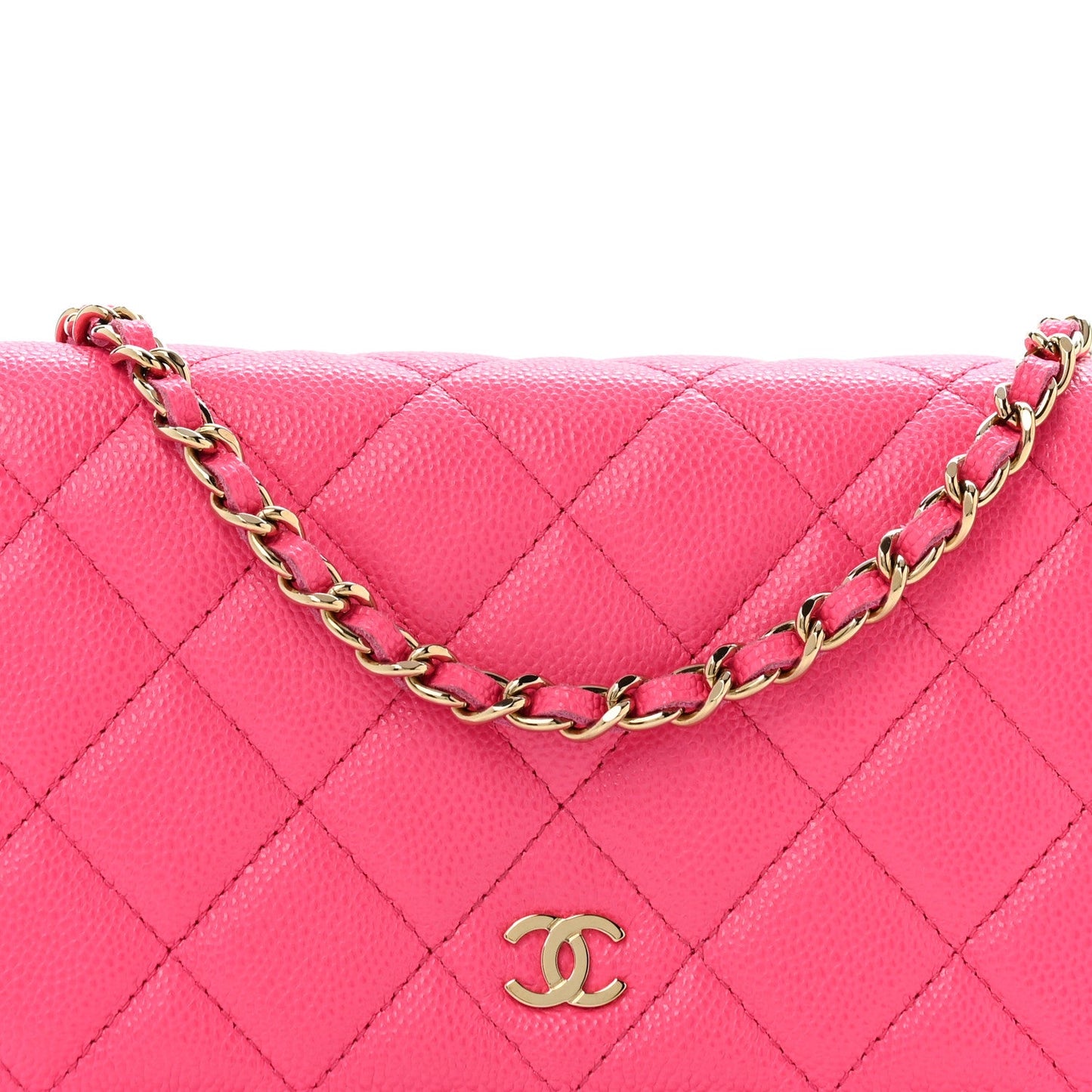 Caviar Quilted Wallet on Chain WOC Fuchsia