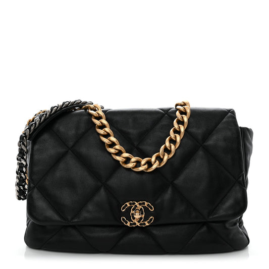 Lambskin Quilted Maxi Chanel 19 Flap Black