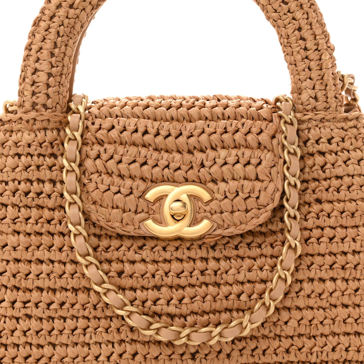 Braided Raffia Nano Kelly Flap Bag Dark Beige