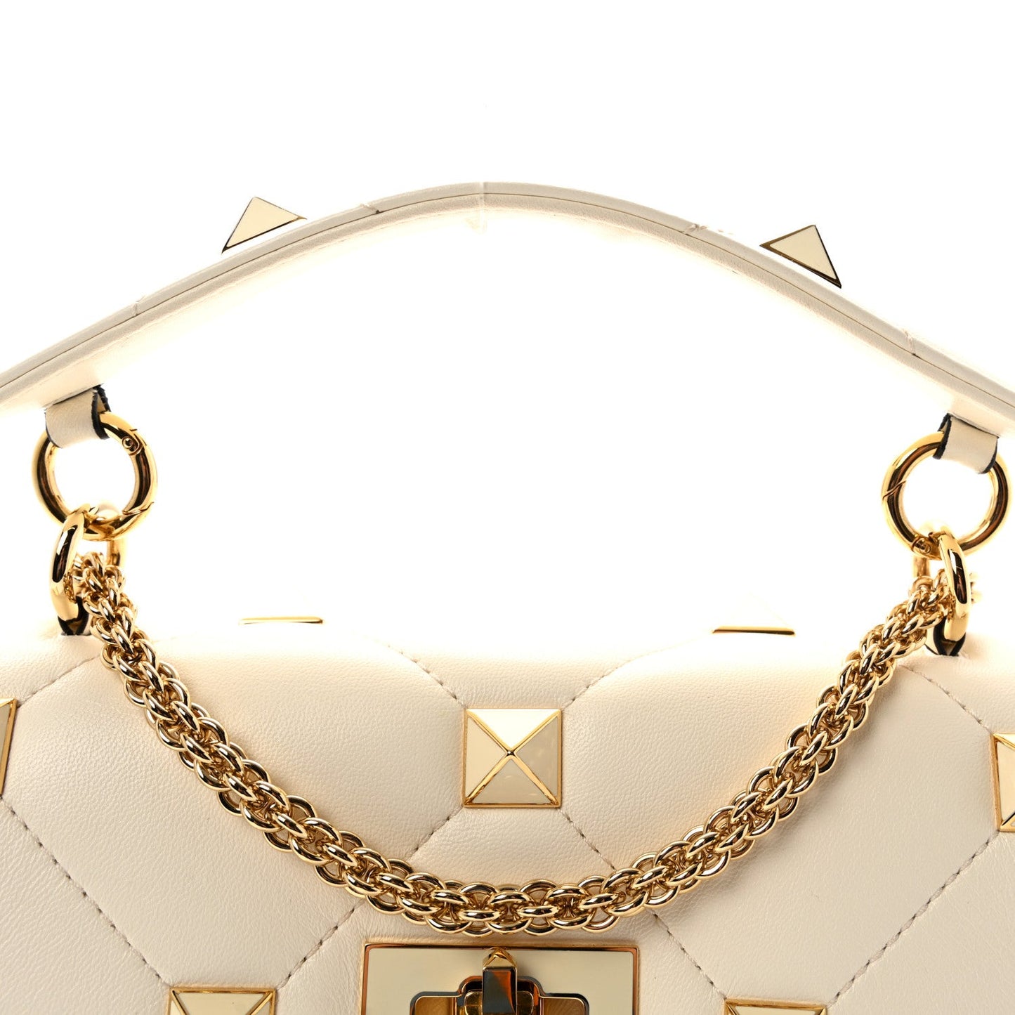 Nappa Enamel Medium Roman Stud Shoulder Bag Ivory