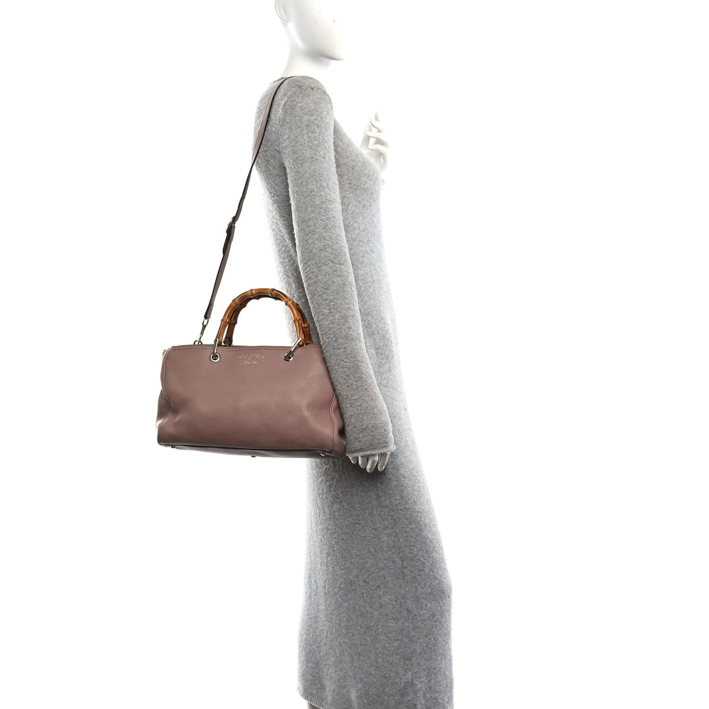 Pebbled Calfskin Medium Bamboo Shopper Tote Dark Cipria