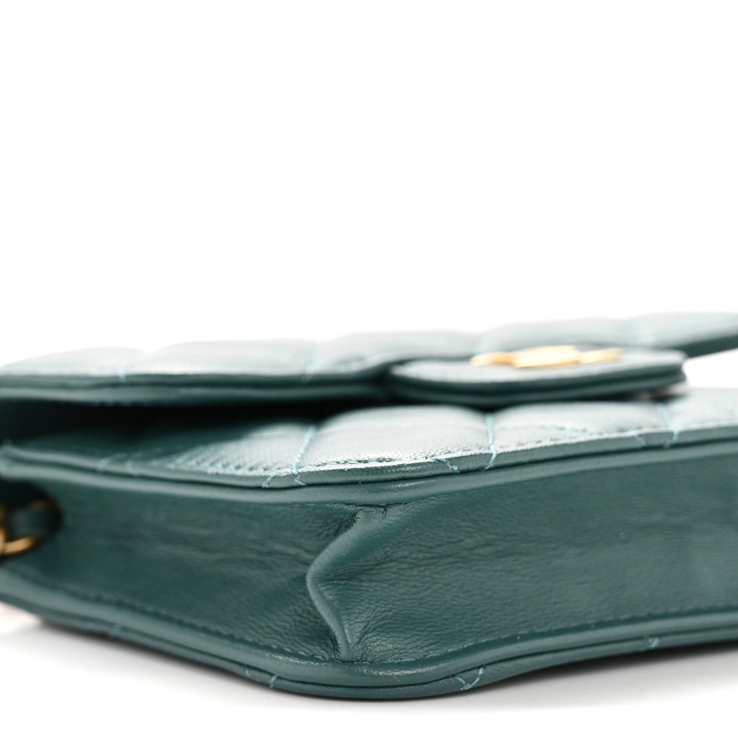 Lambskin Quilted Top Handle Flap Coin Purse With Chain Green