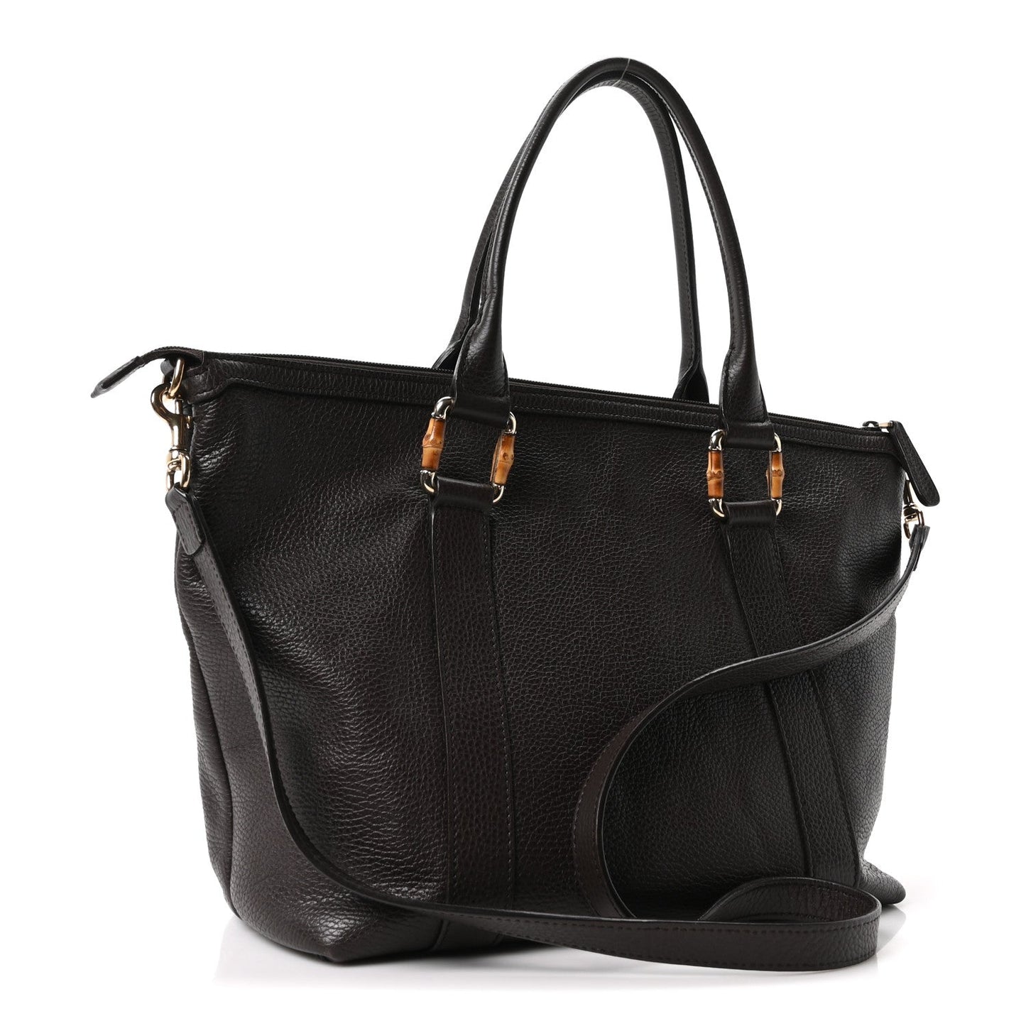 Calfskin Bamboo Top Handle Tote Dark Brown