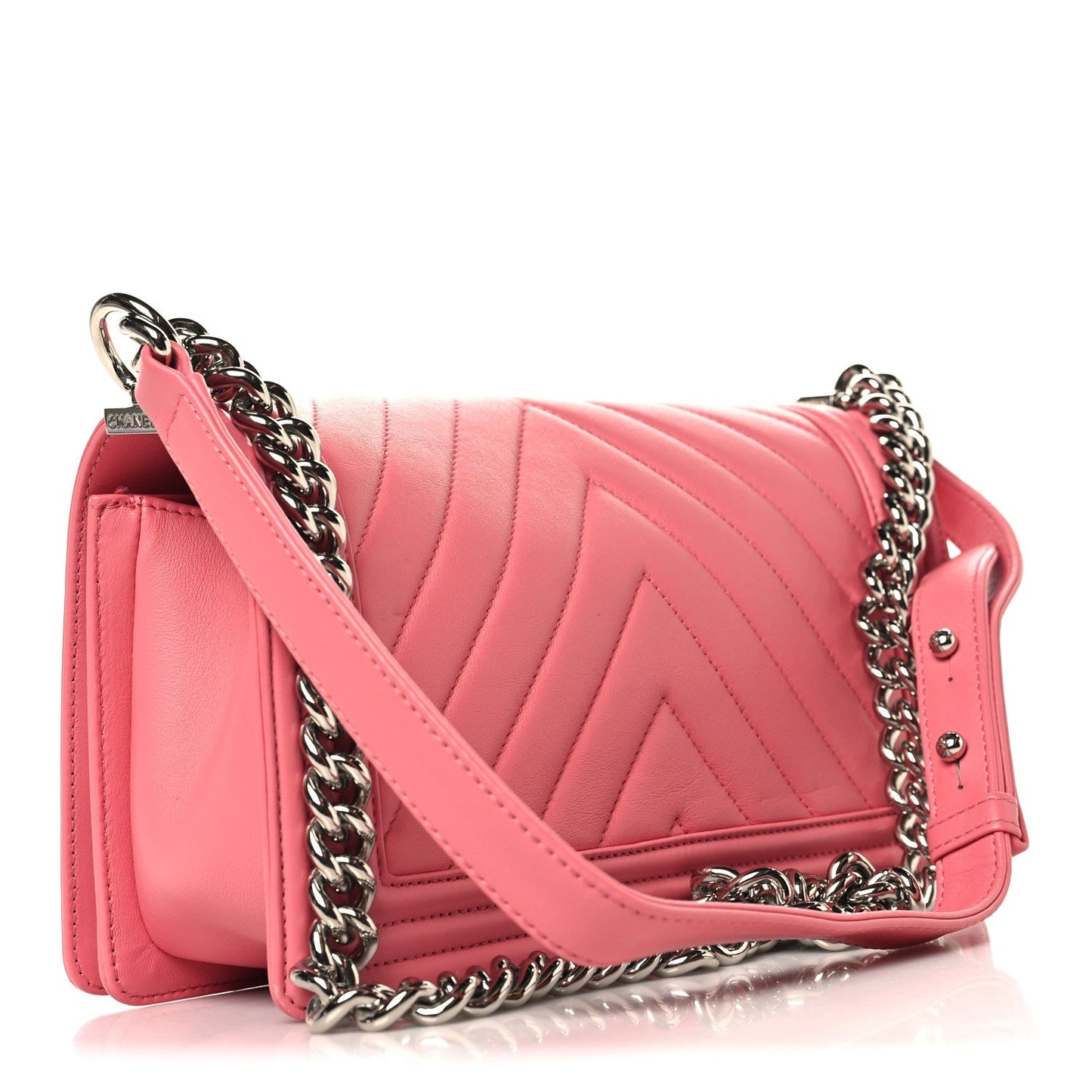 Lambskin Chevron Quilted Medium Boy Flap Pink