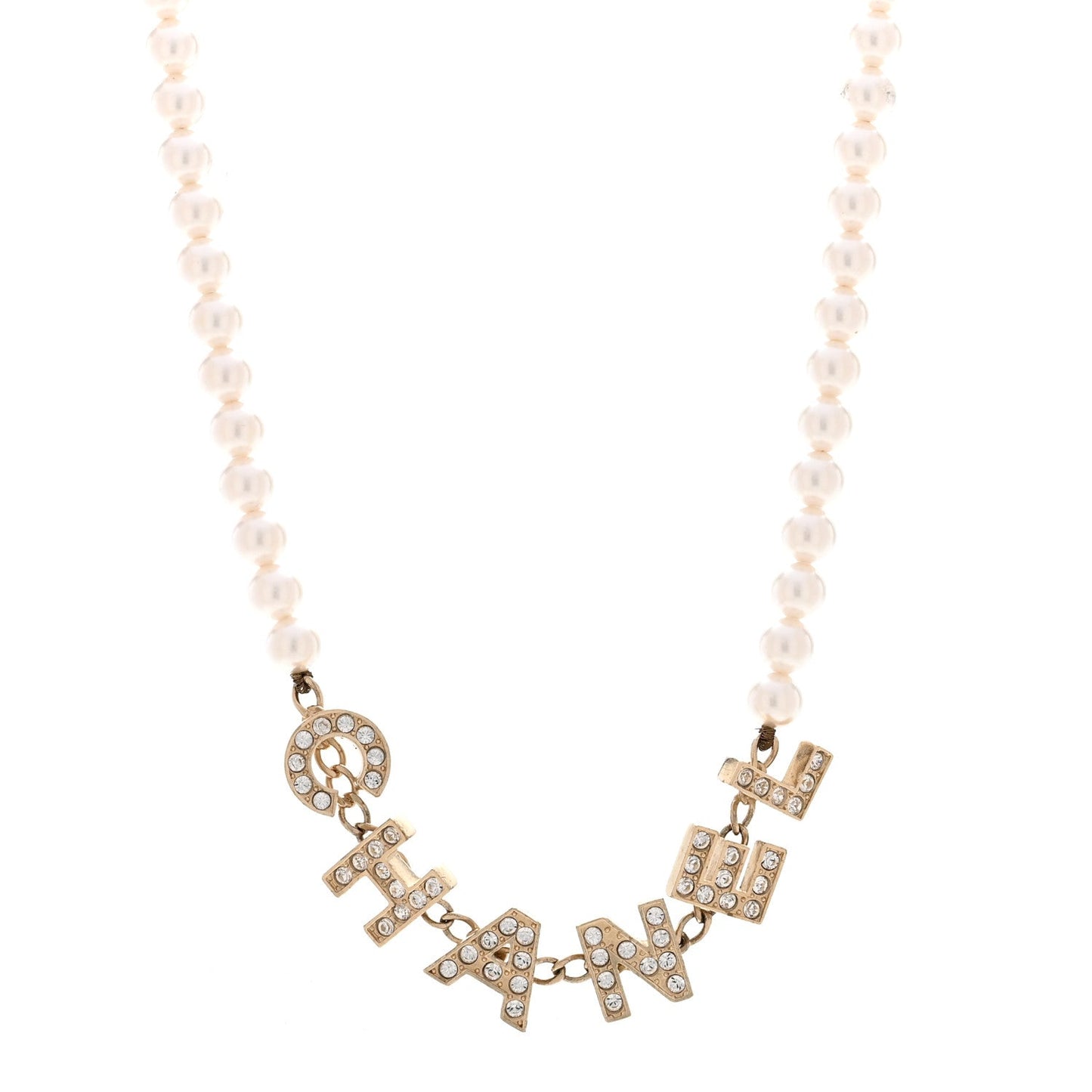 Pearl Crystal CC Logo Choker Necklace Gold