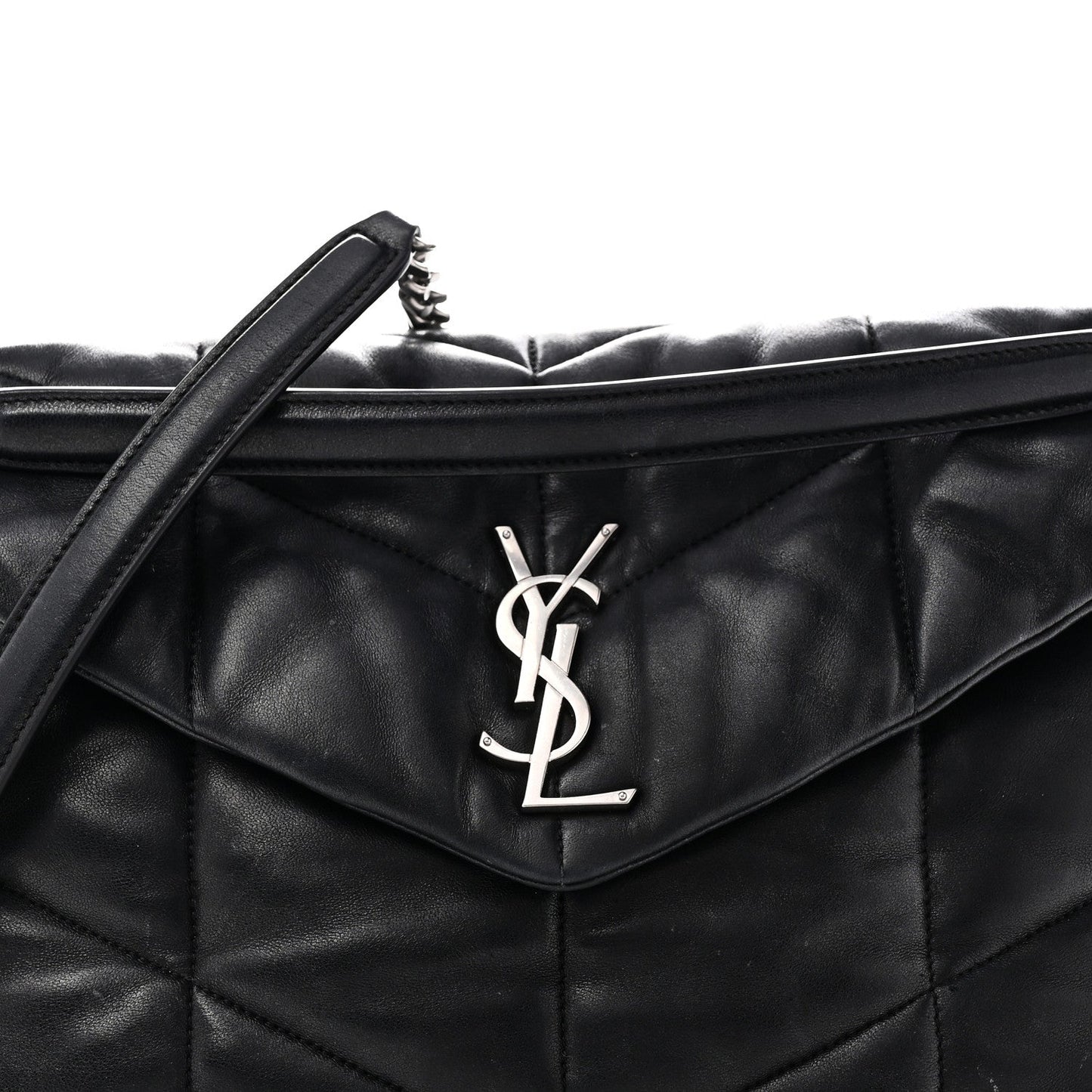 Lambskin Quilted Medium Loulou Puffer Monogram Chain Satchel Black