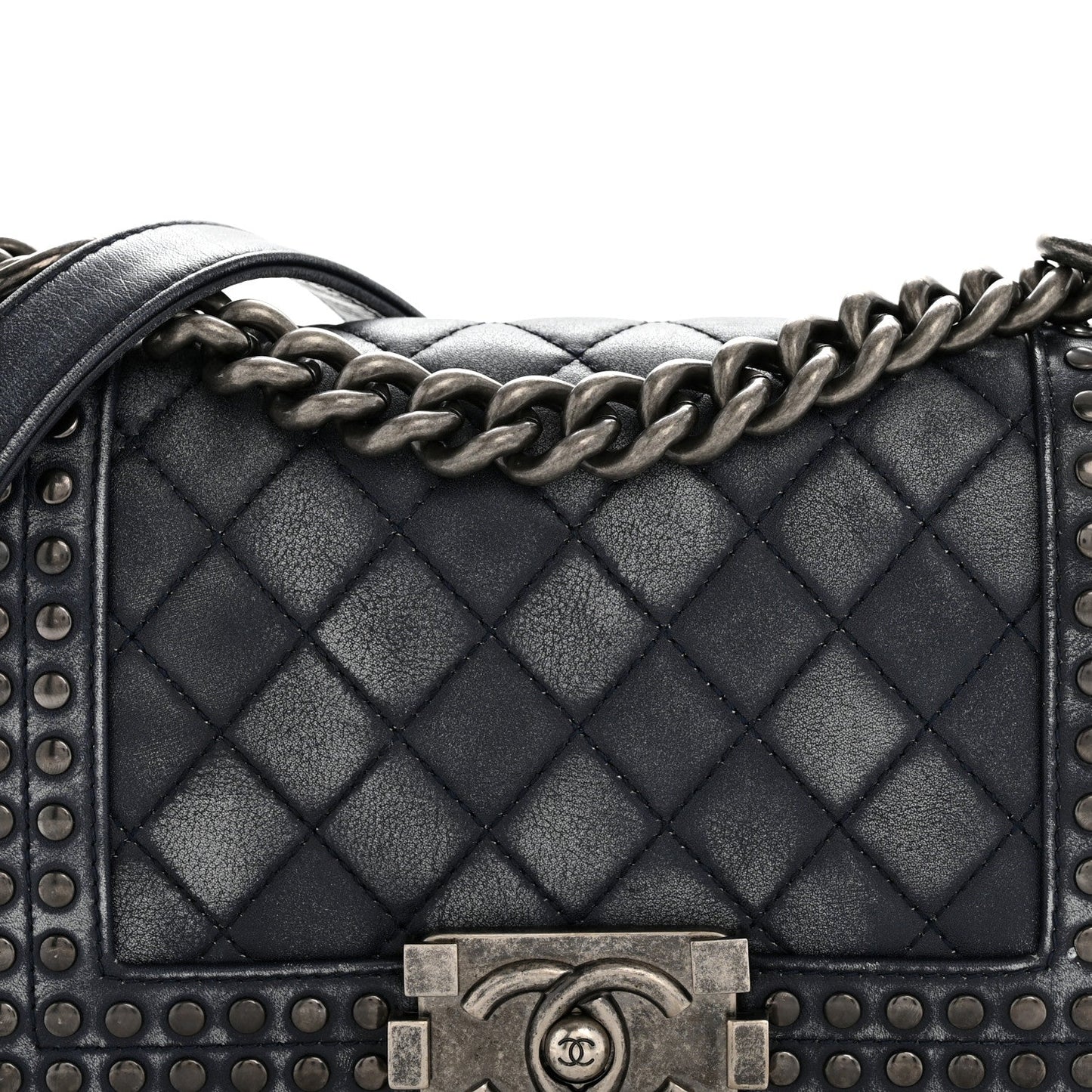Faded Calfskin Quilted Small Studded Boy Flap Navy