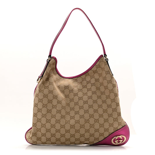 Metallic Calfskin Monogram Medium New Britt Hobo  Pink