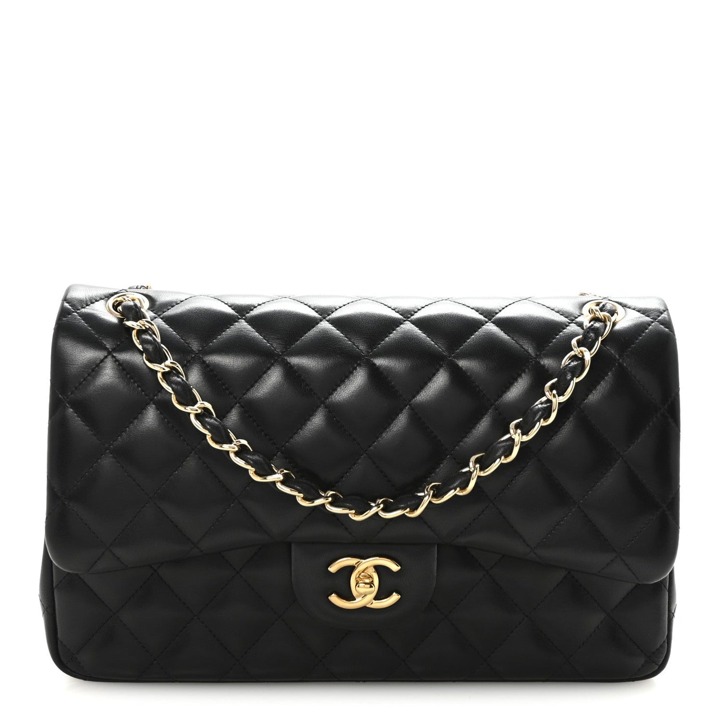 Lambskin Quilted Jumbo Double Flap  Black