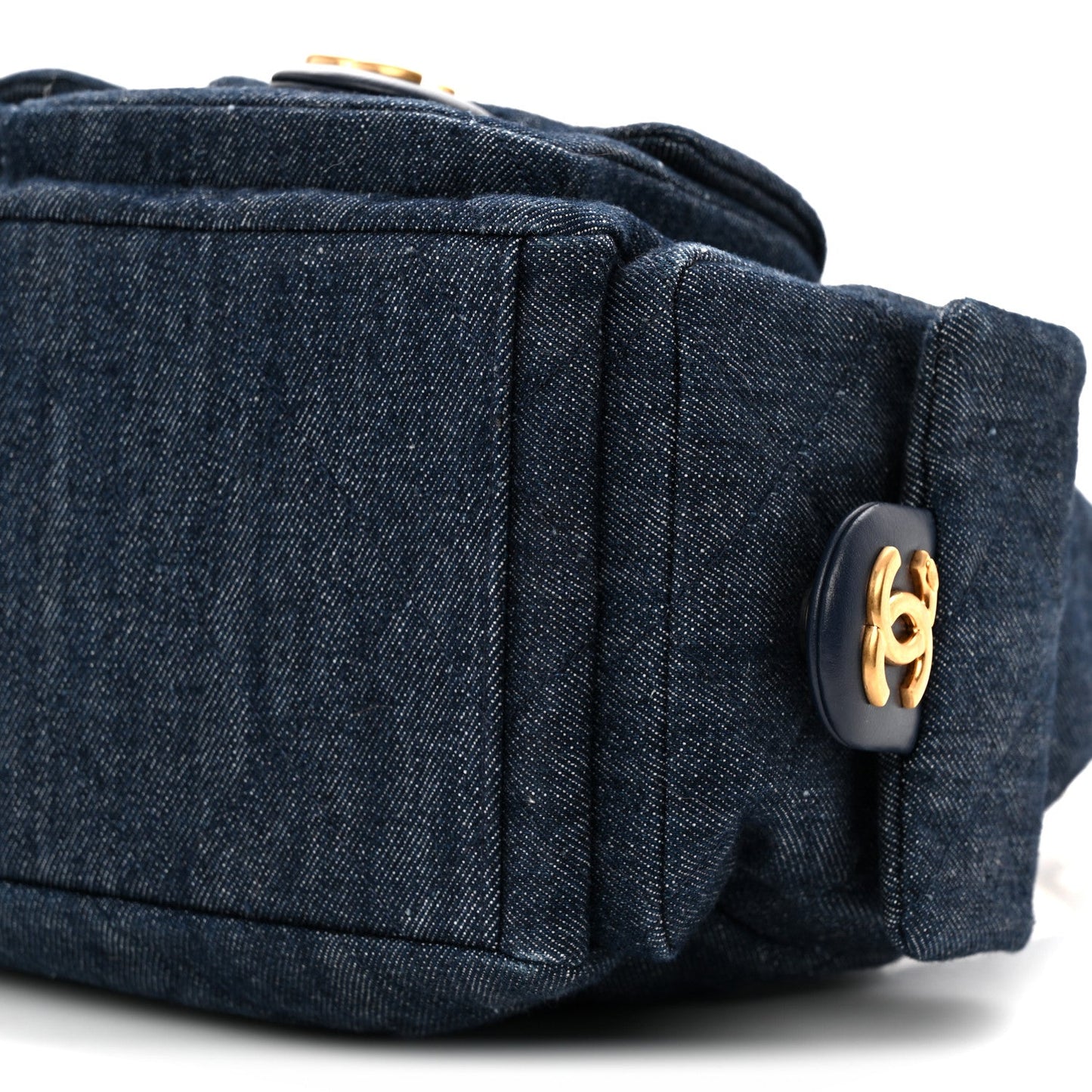 Washed Denim Quilted Cargo Large Hobo Dark Blue