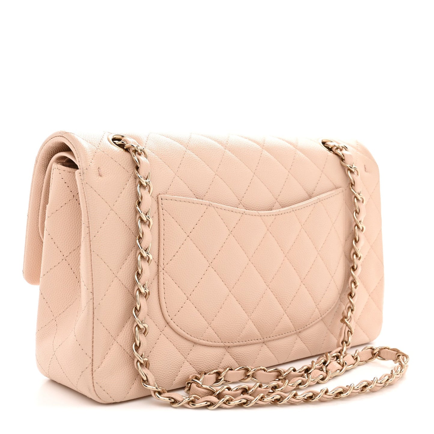 Caviar Quilted Medium Double Flap Light Beige
