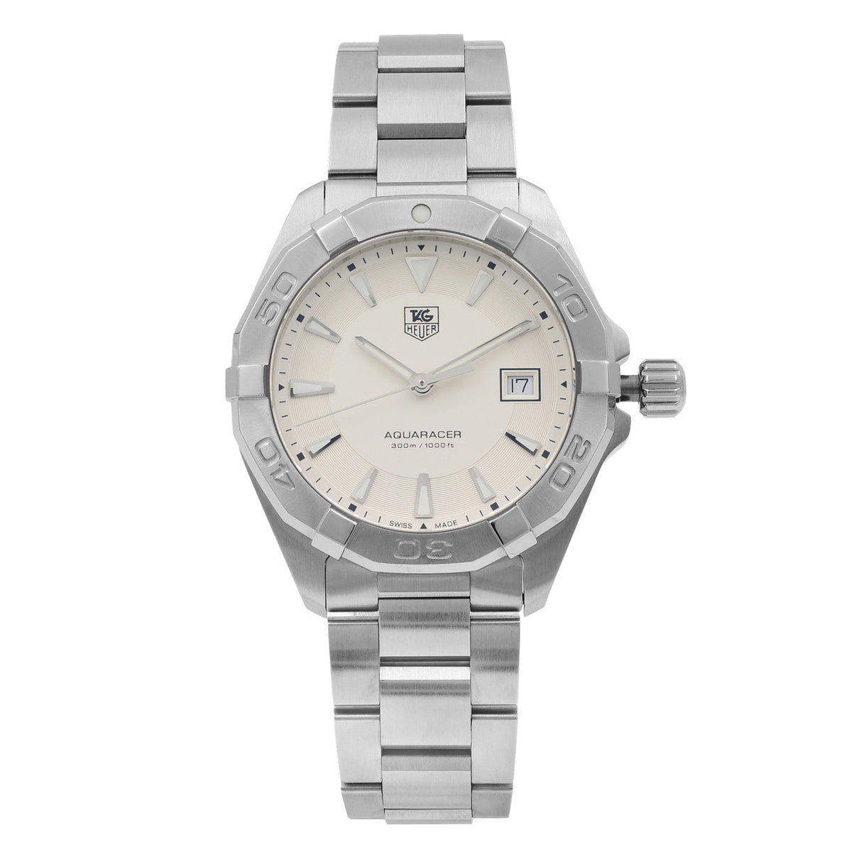 Tag Heuer Aquaracer Quartz White Dial Silver Steel Strap Watch for Men - WAY1111.BA0928