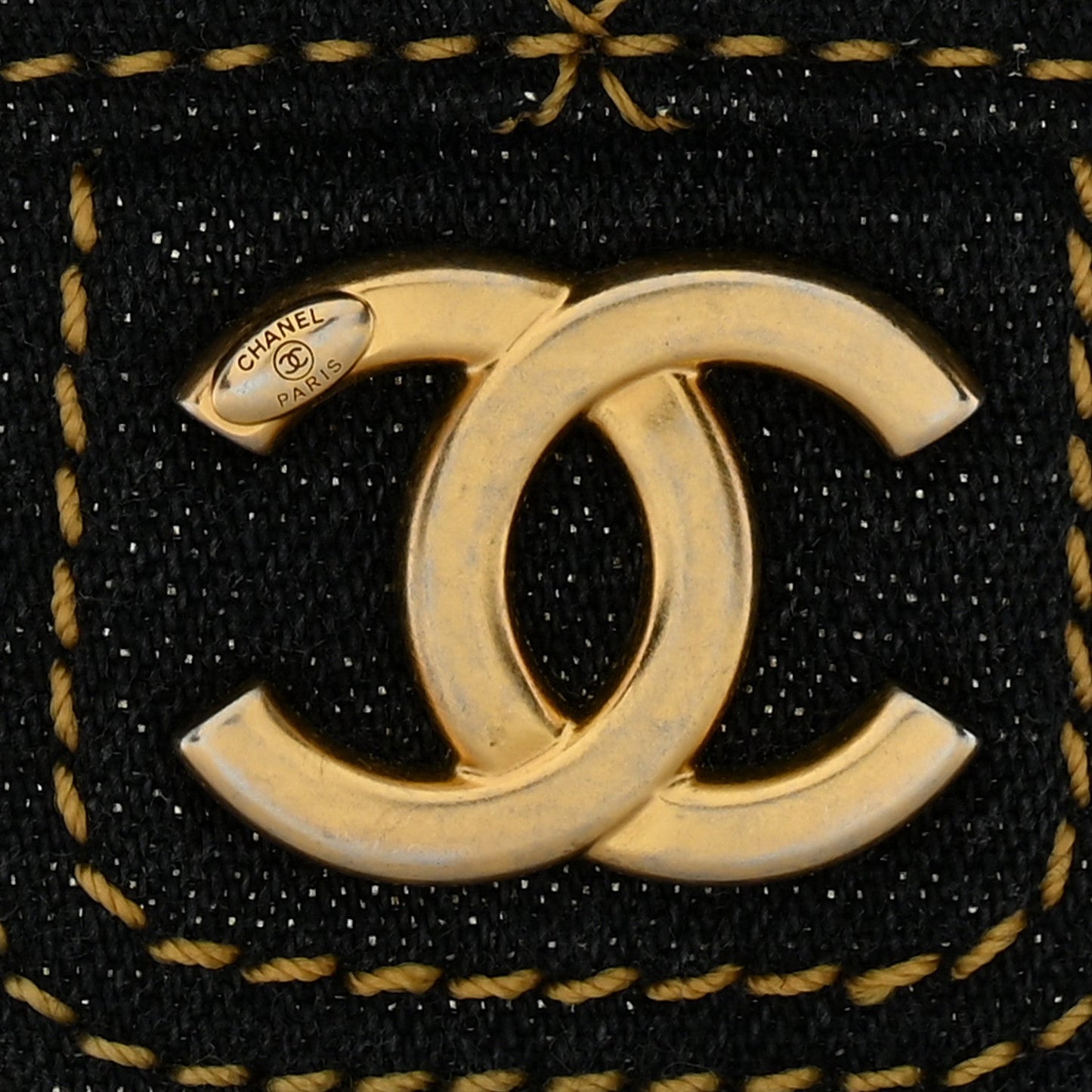 Denim Quilted Double You Mini Flap Black Golden