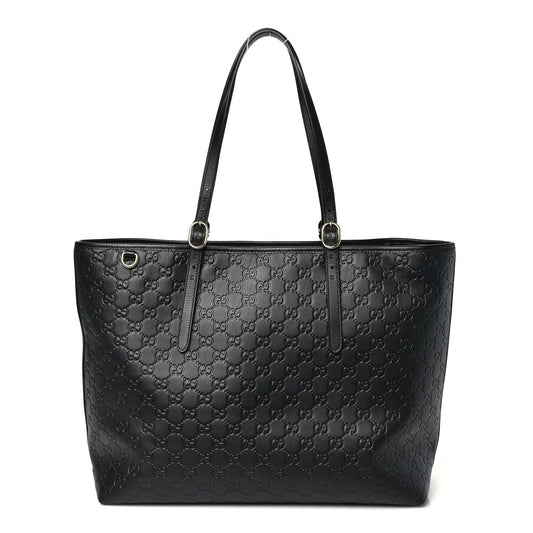 GG Calfskin Embossed Emblem Large Tote Bag Black