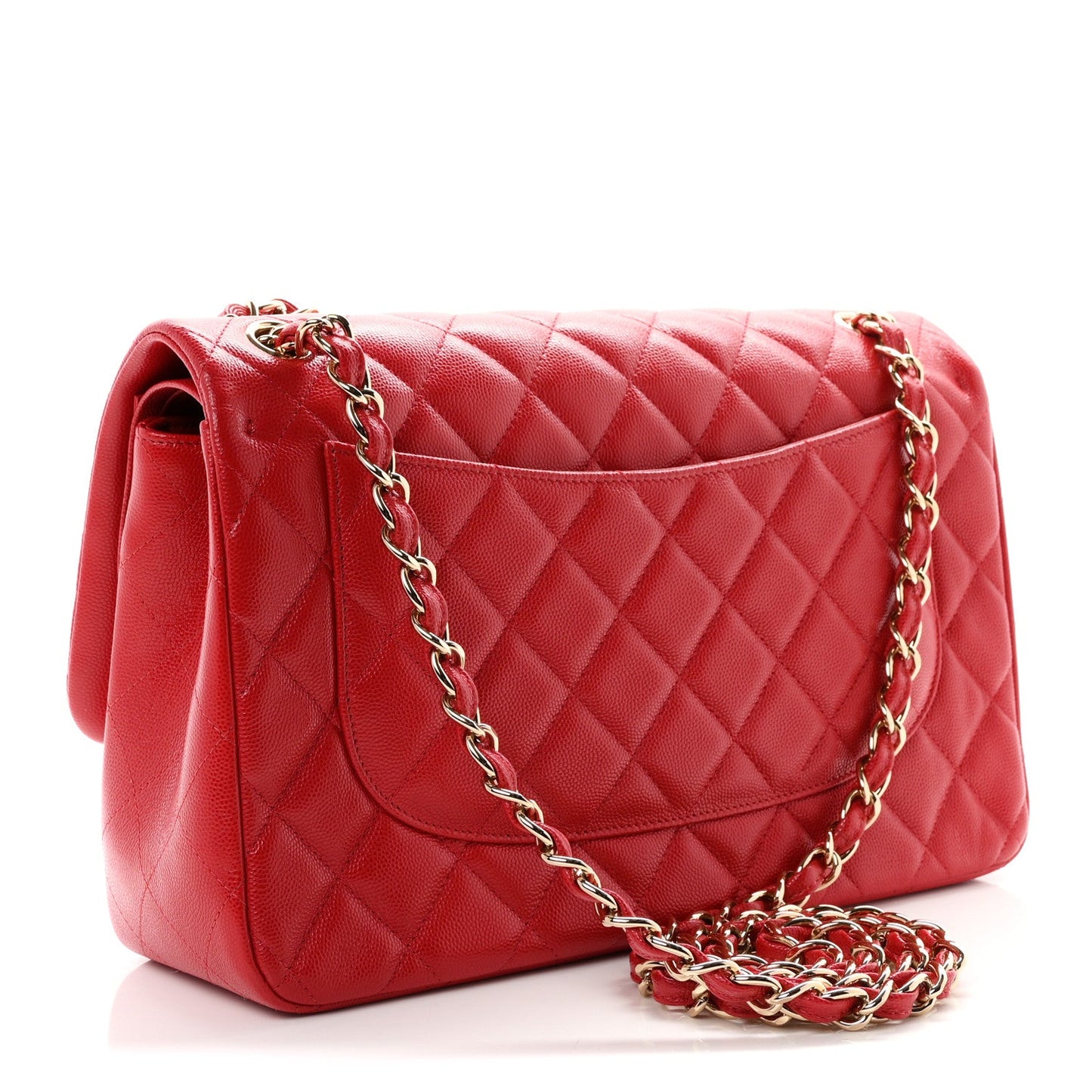 Caviar Quilted Jumbo Double Flap Red