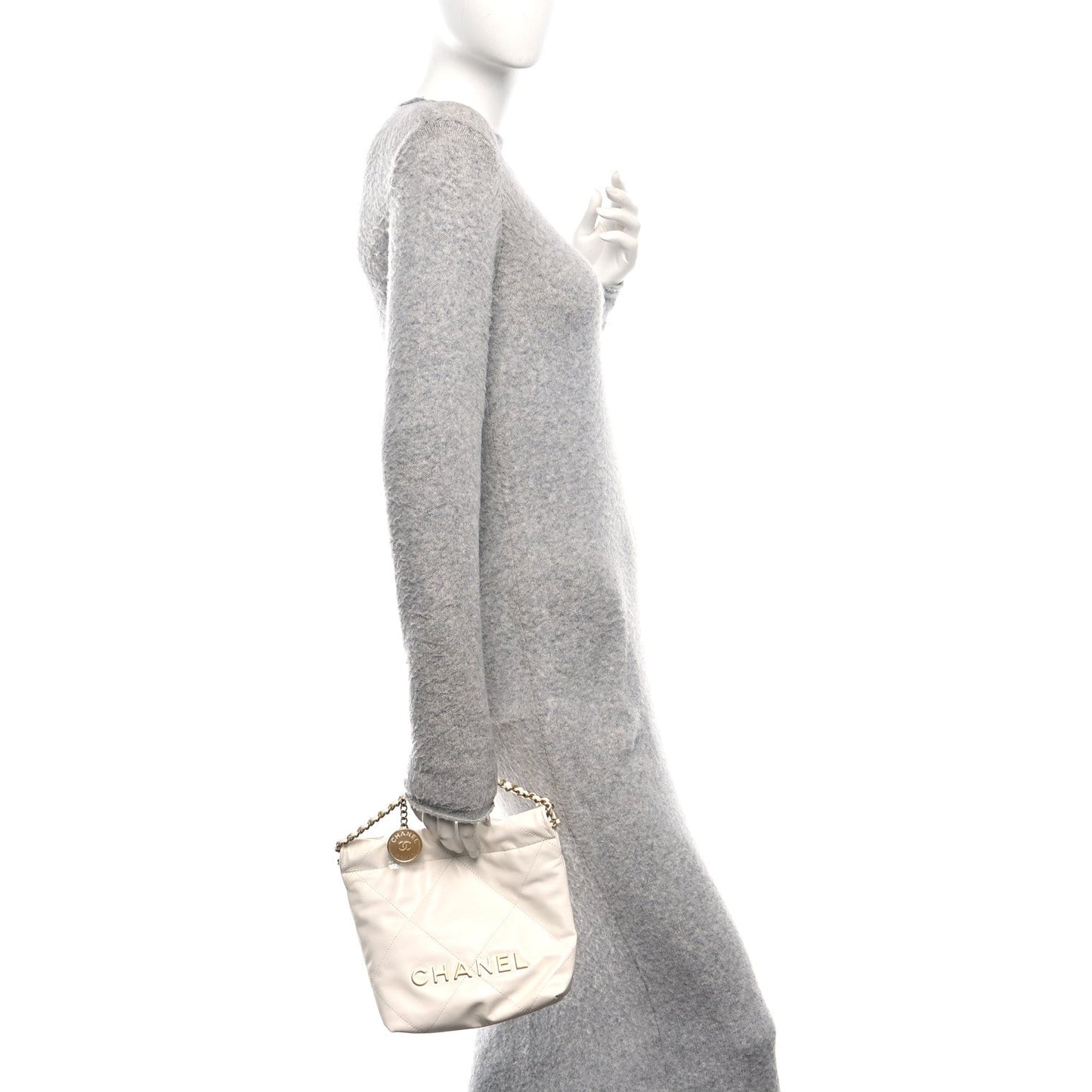 Shiny Calfskin Quilted Mini Chanel 22 White