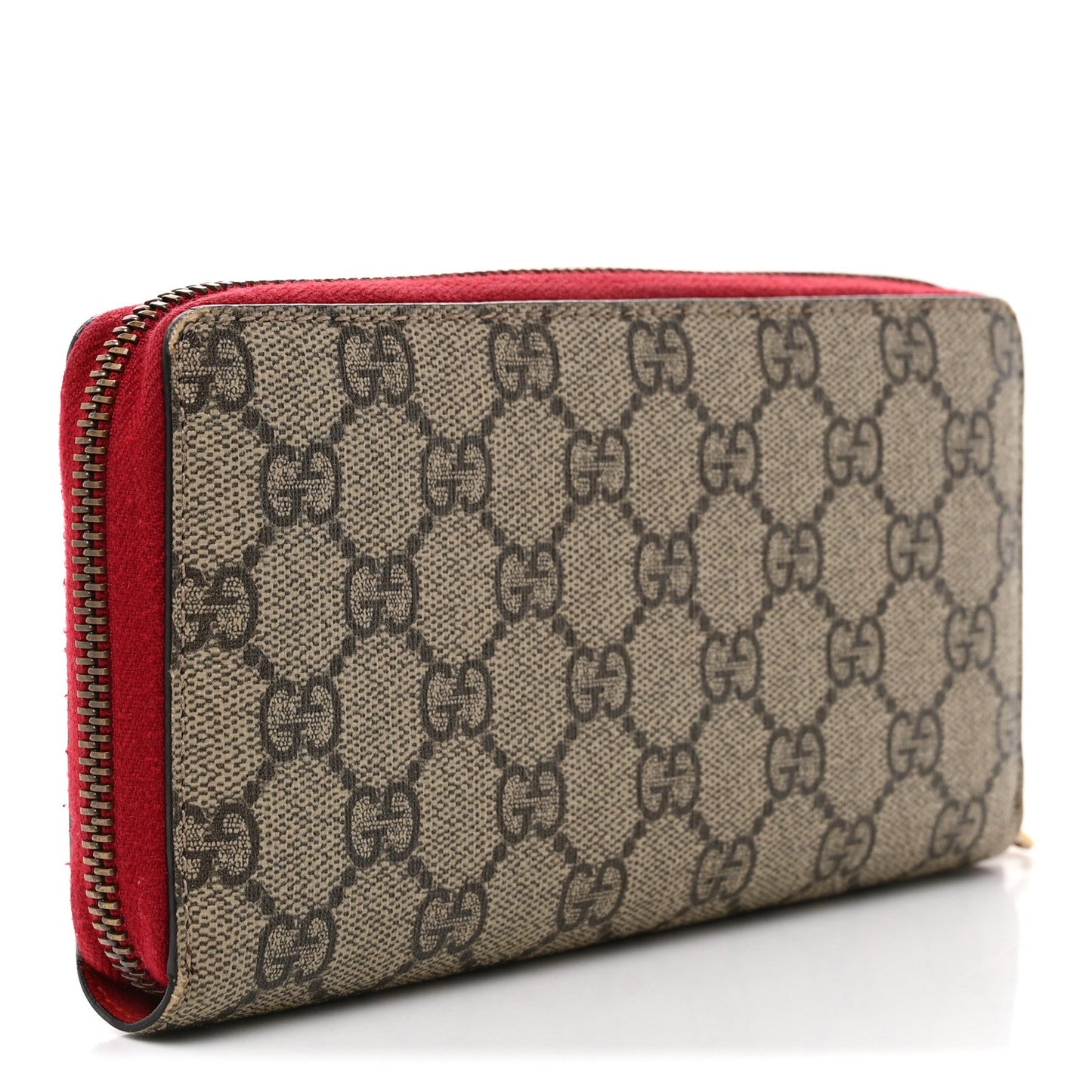 GG Supreme Monogram Cherries Zip Around Wallet Hibiscus Red