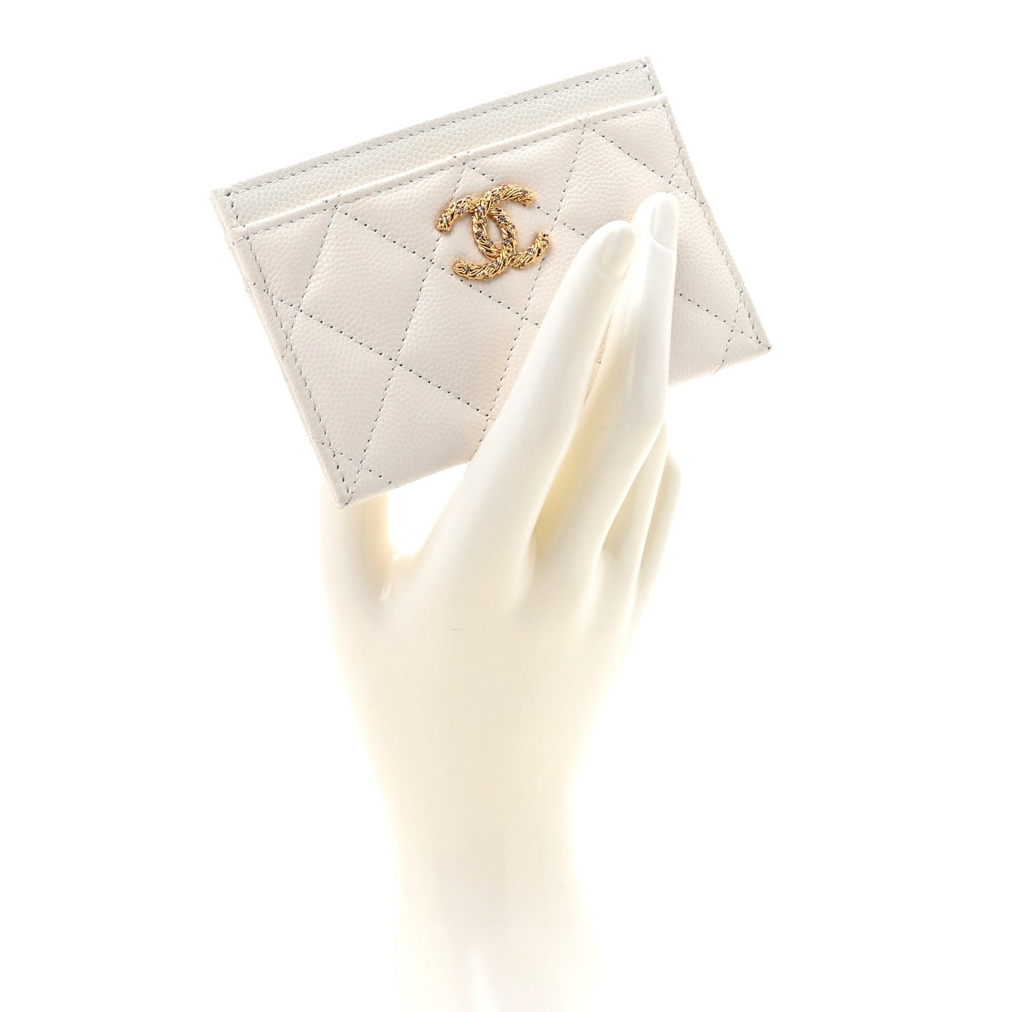 Caviar Quilted Crystal Card Holder White