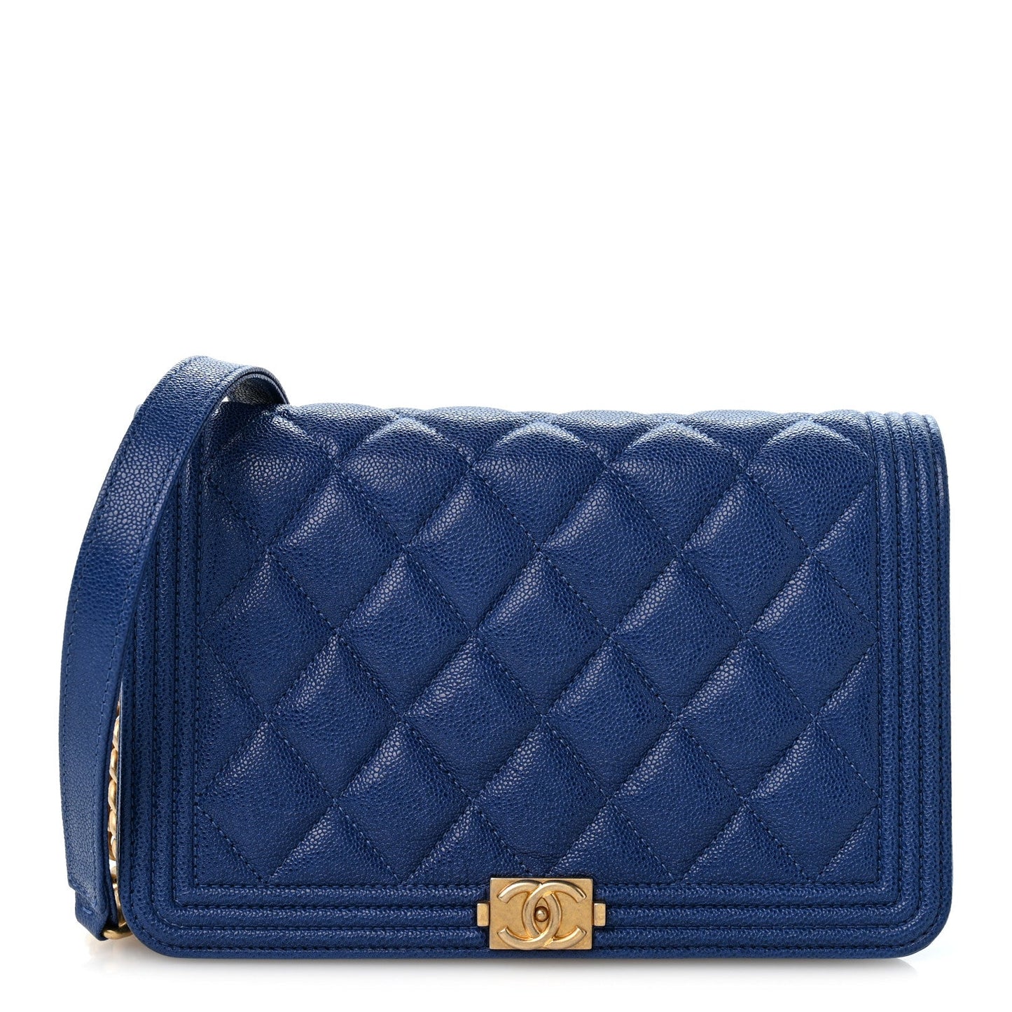 Caviar Quilted Boy Wallet On Chain WOC Dark Blue