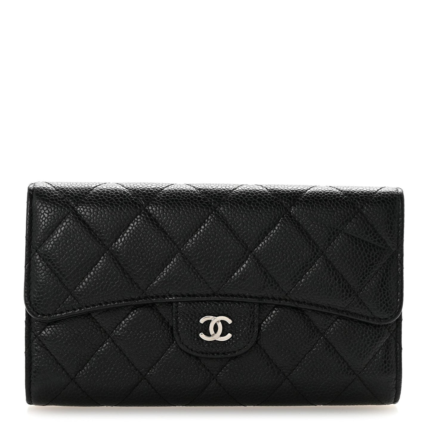 Caviar Quilted Large Flap Wallet Black