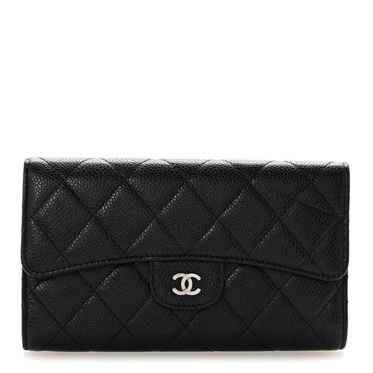 Caviar Quilted Large Flap Wallet Black