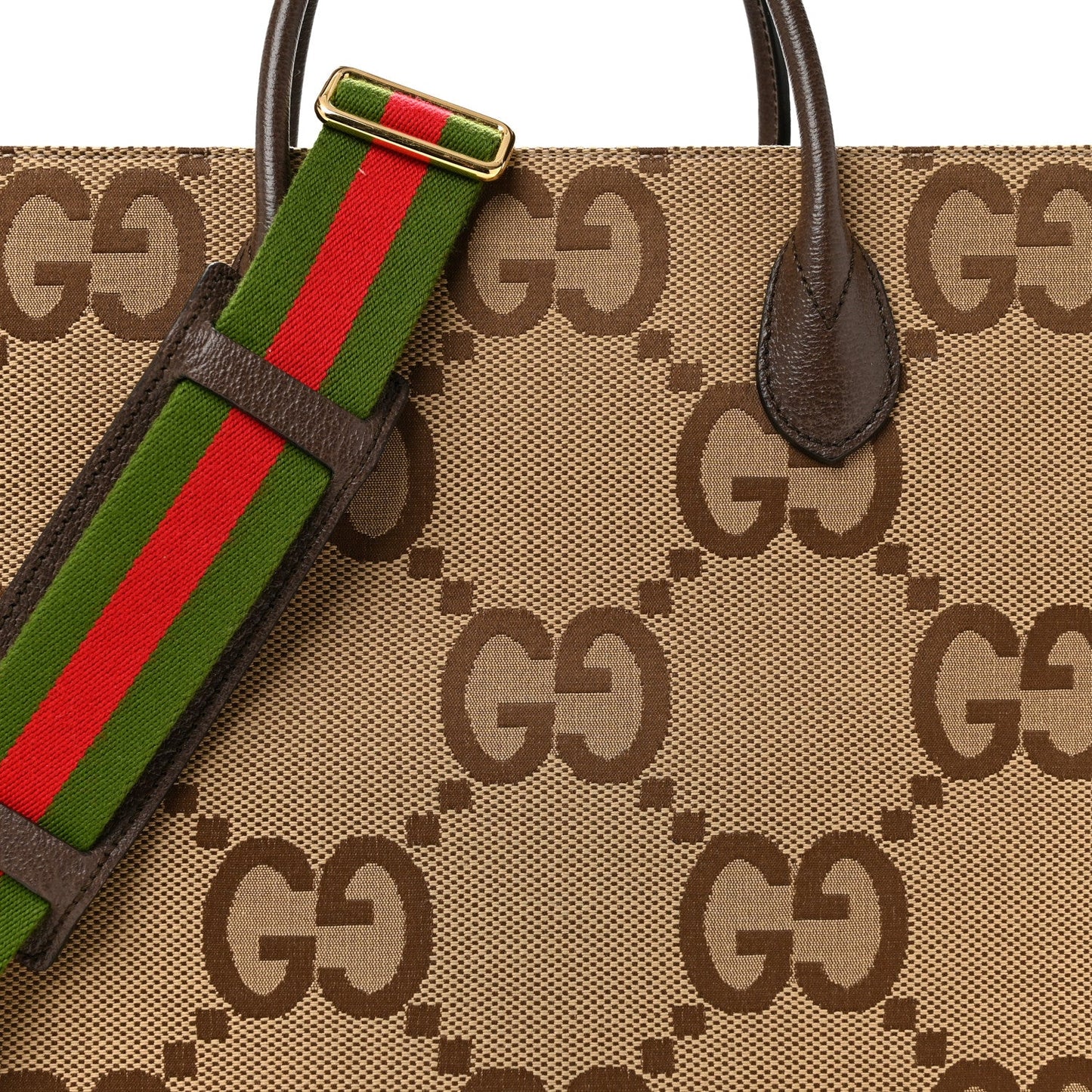 Monogram Jumbo GG Textured Dollar Calfskin Web Tote Bag Camel Ebony New Acero