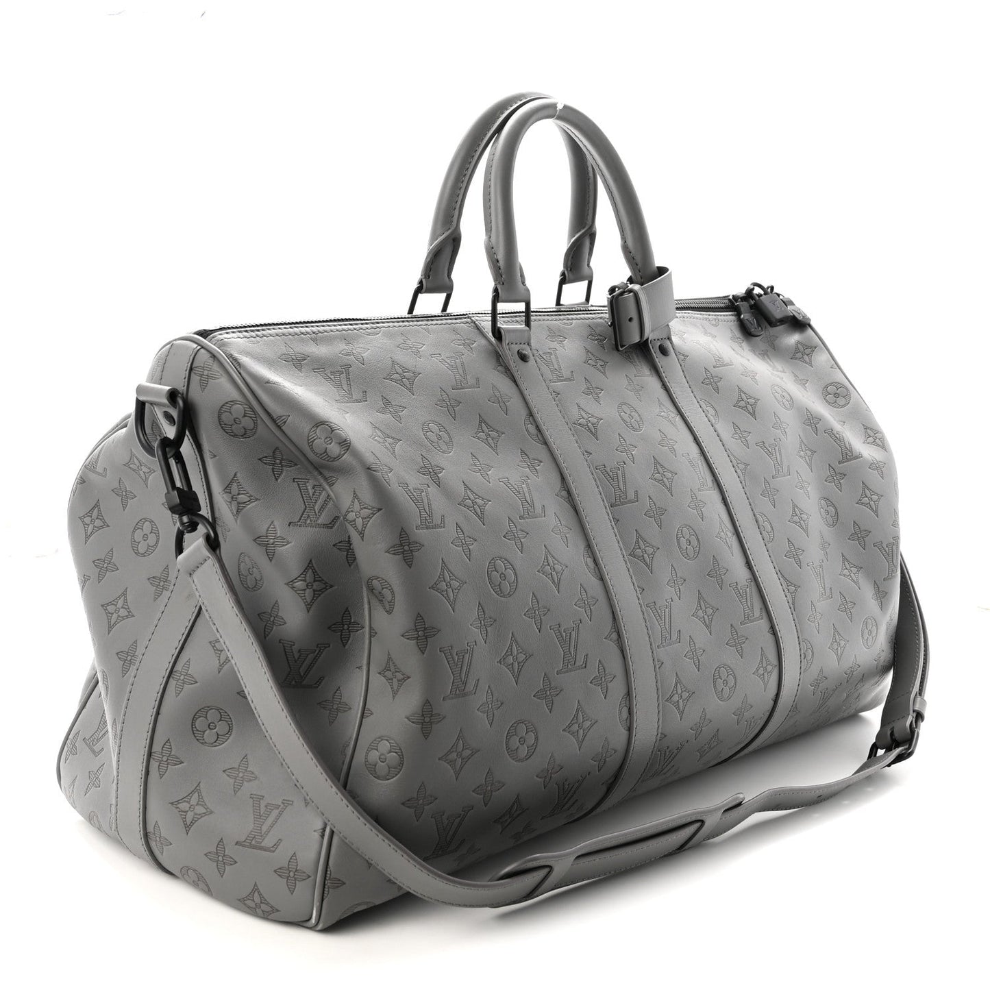 Calfskin Monogram Shadow Keepall Bandouliere 50 Anthracite Gray