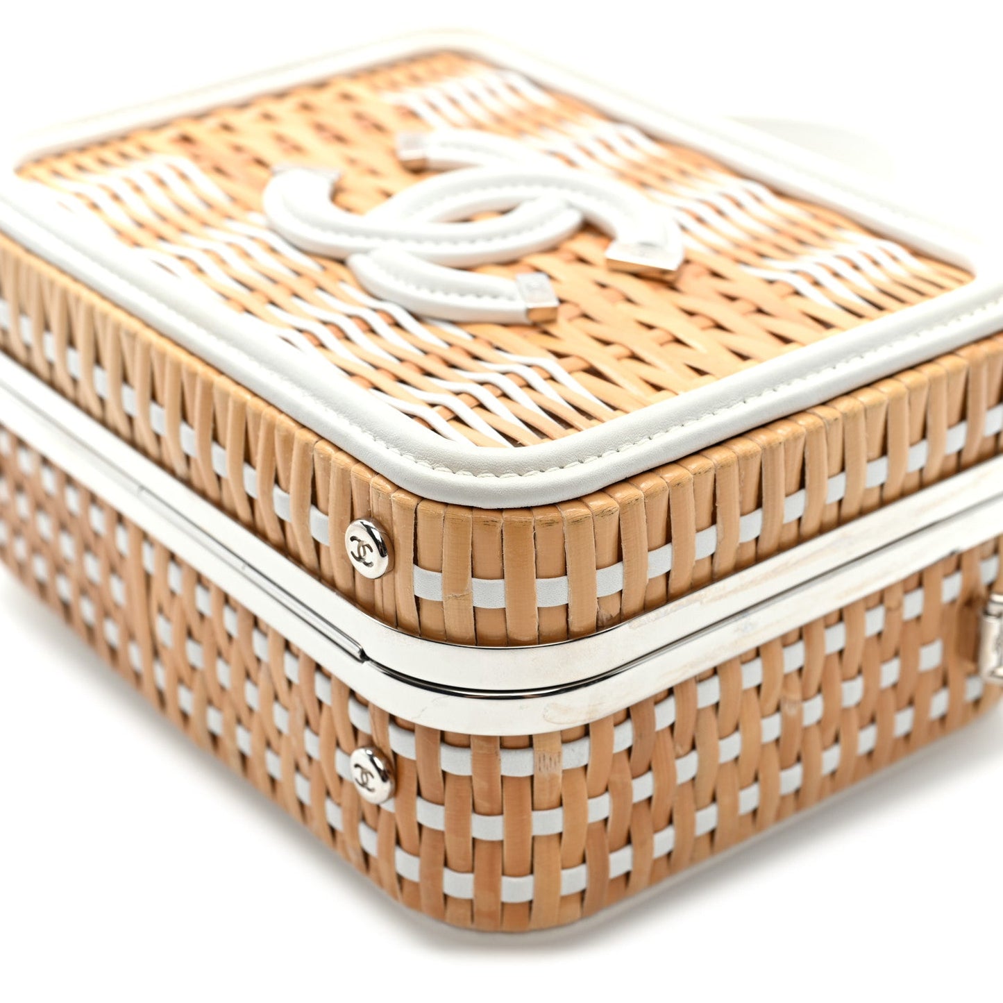 Raffia Patent Small CC Filigree Vanity Case White