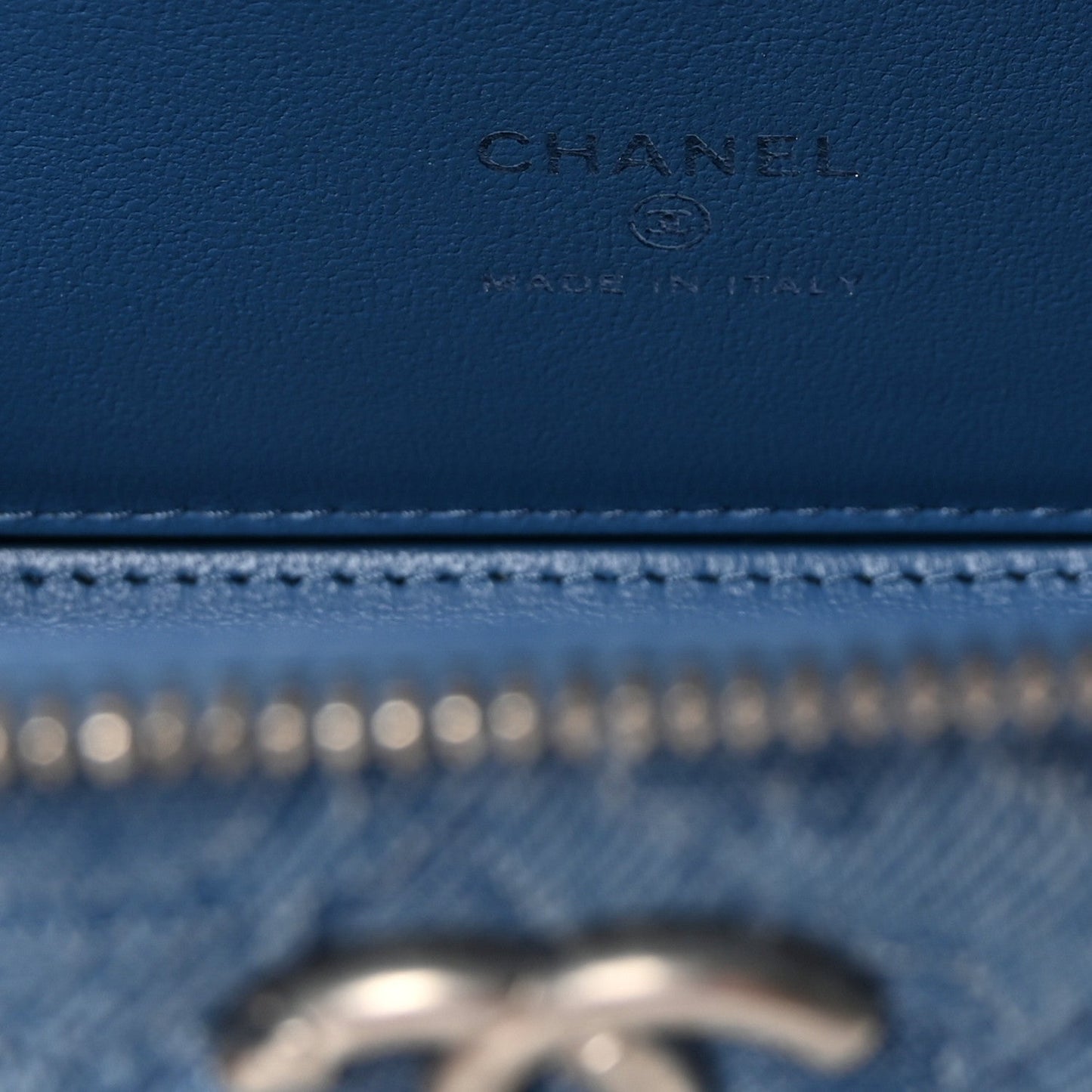Denim Quilted Sweetheart Small Vanity Case With Chain Blue