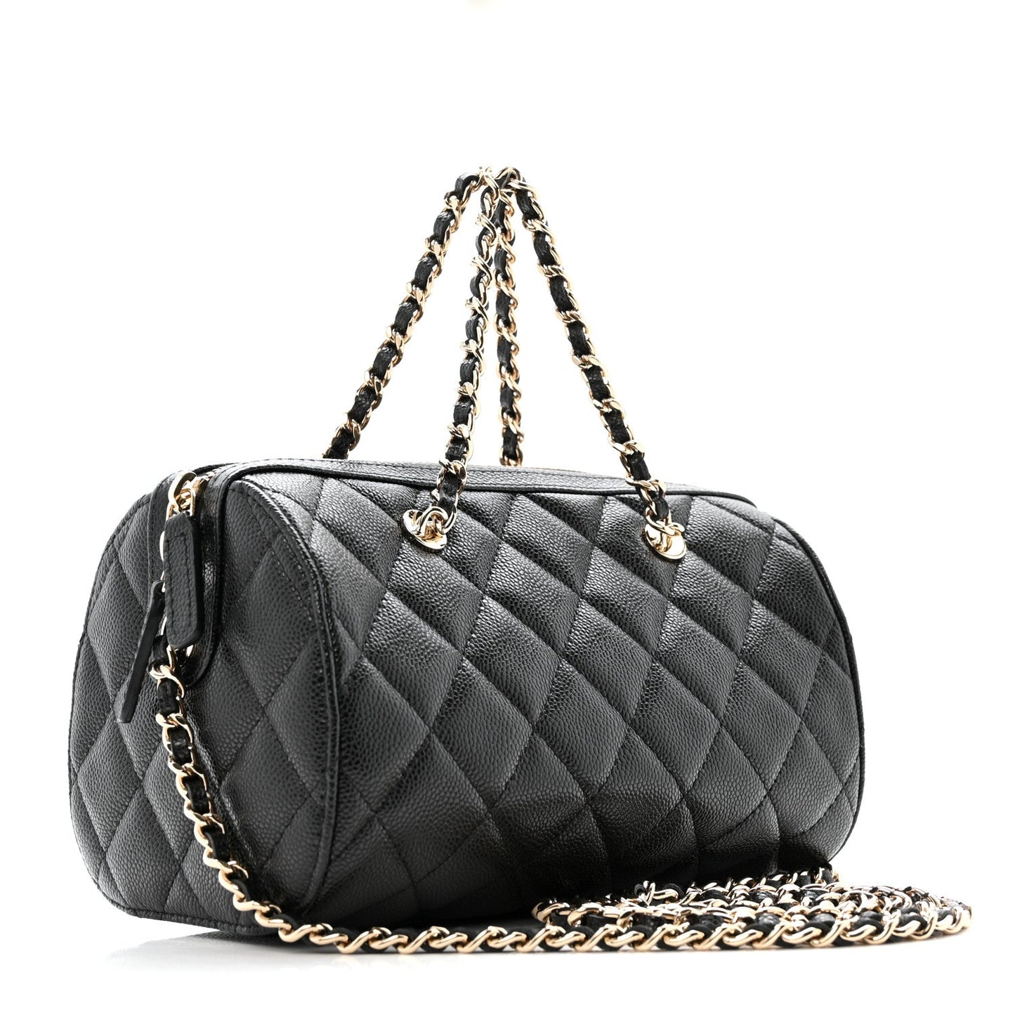 Caviar Quilted Barrel Clutch With Chain  Black