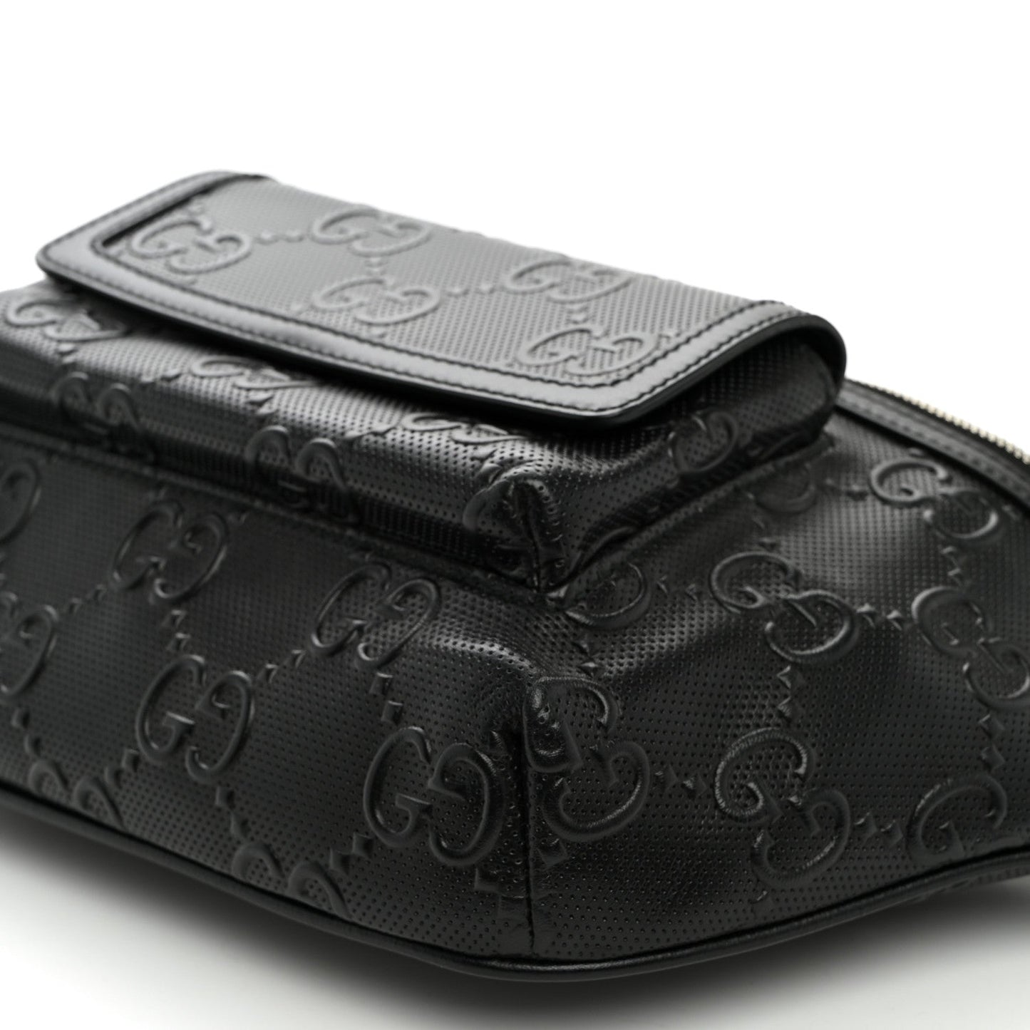 Calfskin GG Tennis Embossed Pocket Belt Bag Black