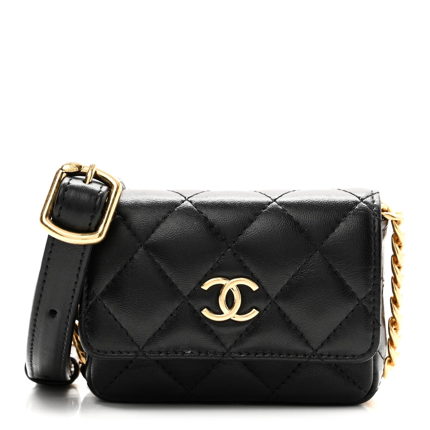 Lambskin Quilted Enamel Mini Belt Bag Black