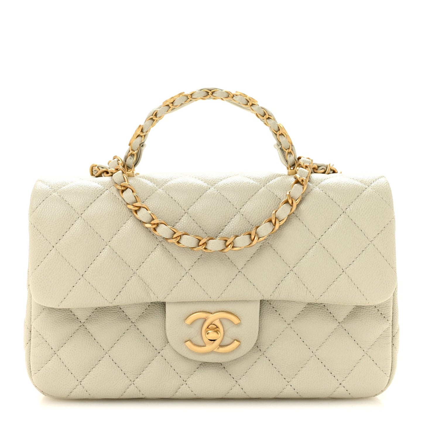 Caviar Quilted Small Handy CC Flap Light Grey
