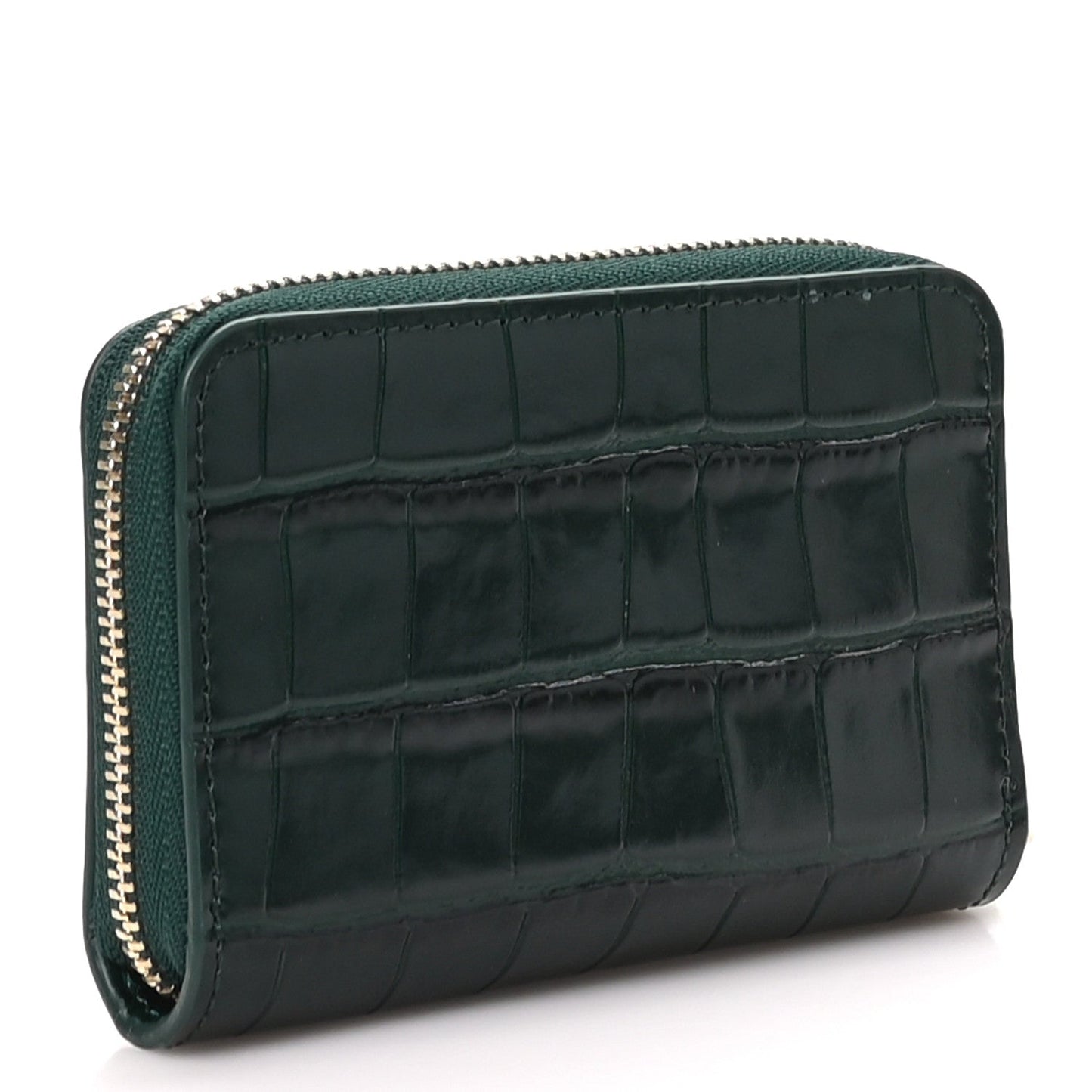 Calfskin Crocodile Embossed Crococo Zip Coin Purse Emerald