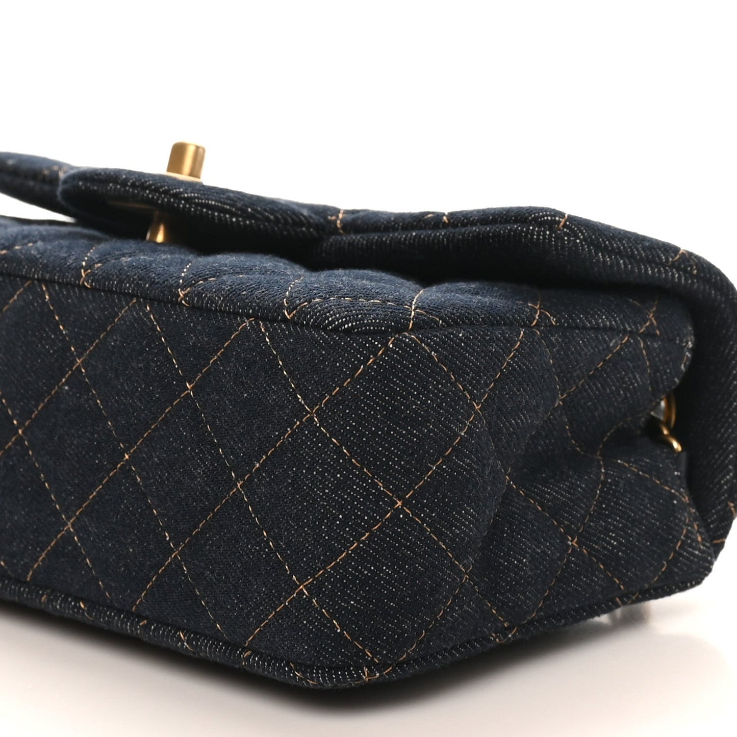 Denim Quilted Mini Rectangular Flap Dark Blue