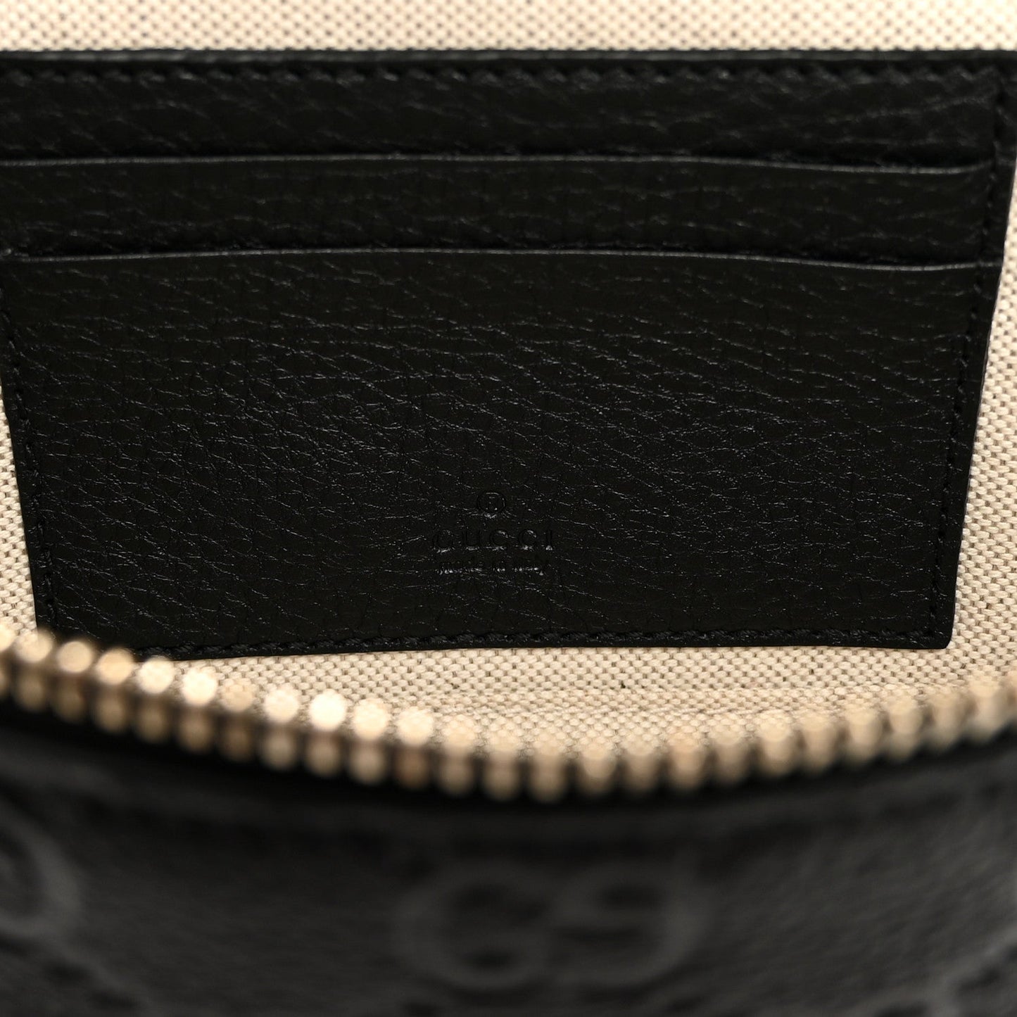 GG Calfskin Embossed Emblem Super MIni Crossbody Bag Black