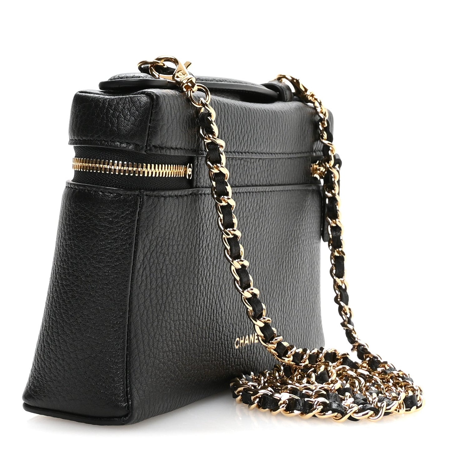 Grained Calfskin Small Supple Trapeze Vanity With Chain Black