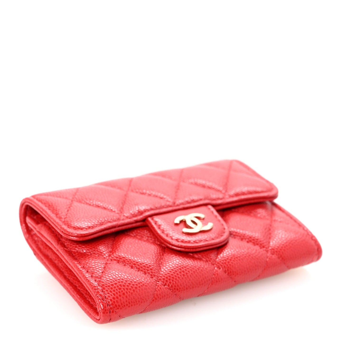 Caviar Quilted Flap Card Holder Wallet Red