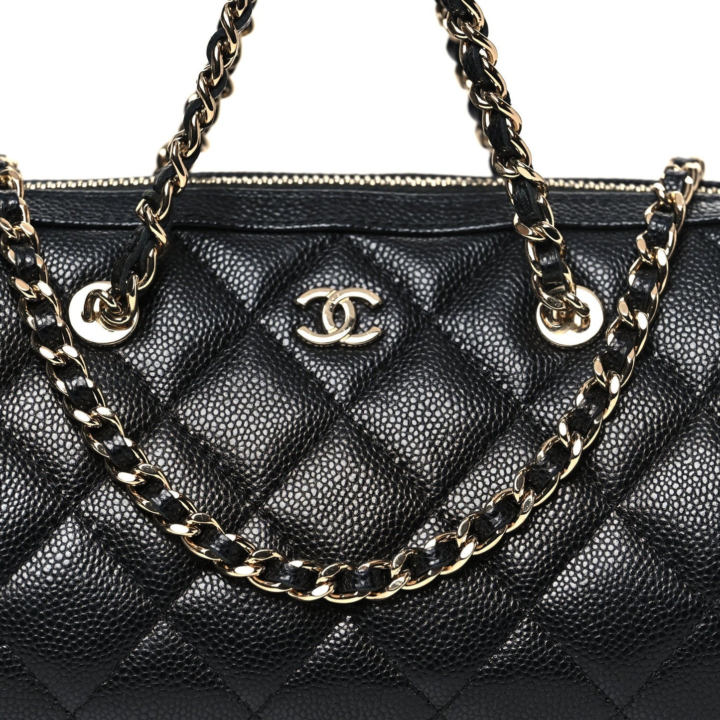 Caviar Quilted Barrel Clutch With Chain Black